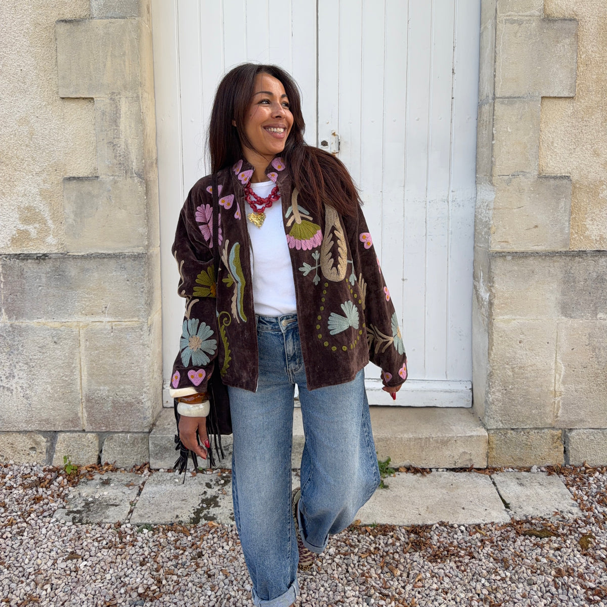 Veste SUZANE brodé marron