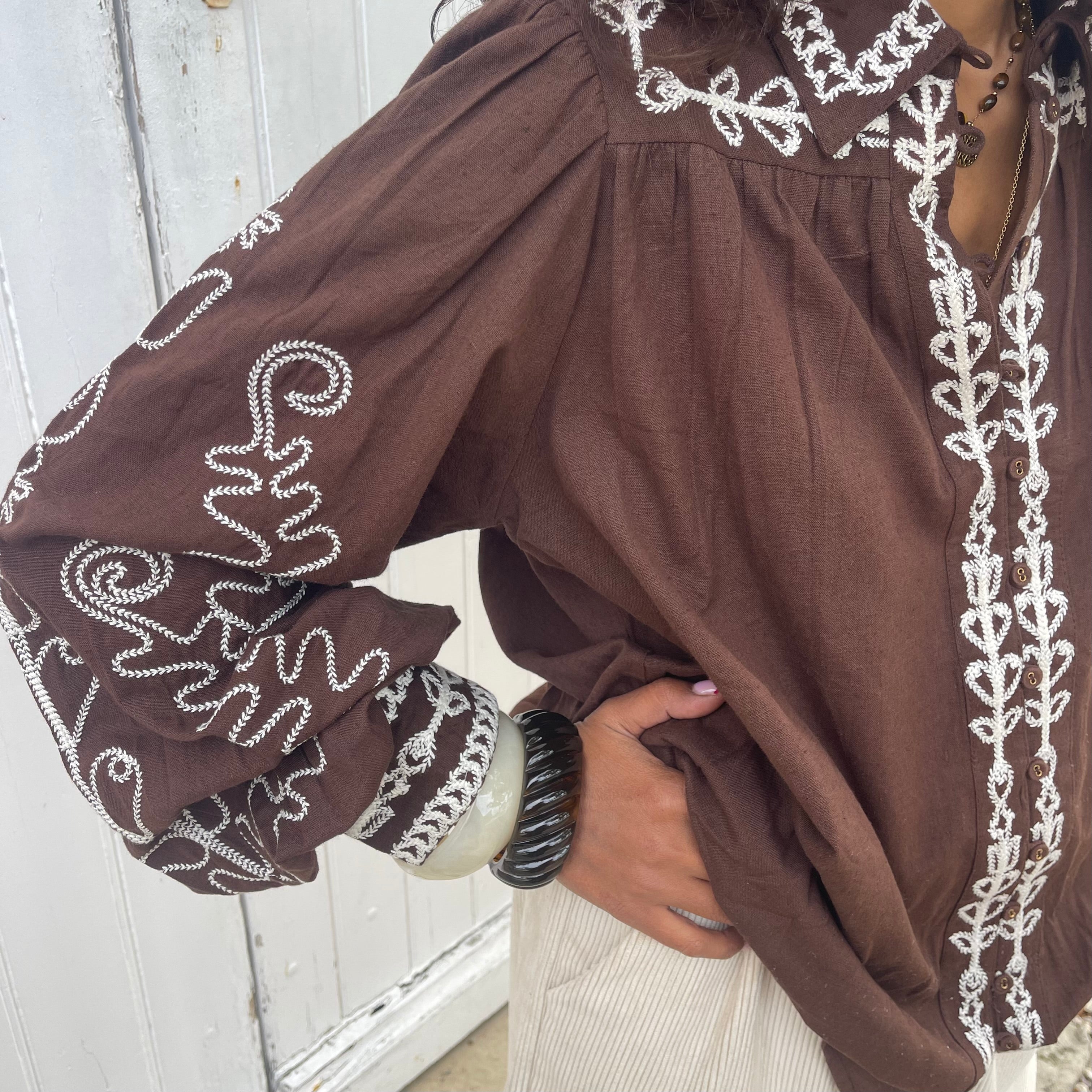 Blouse coton TABACO brodé