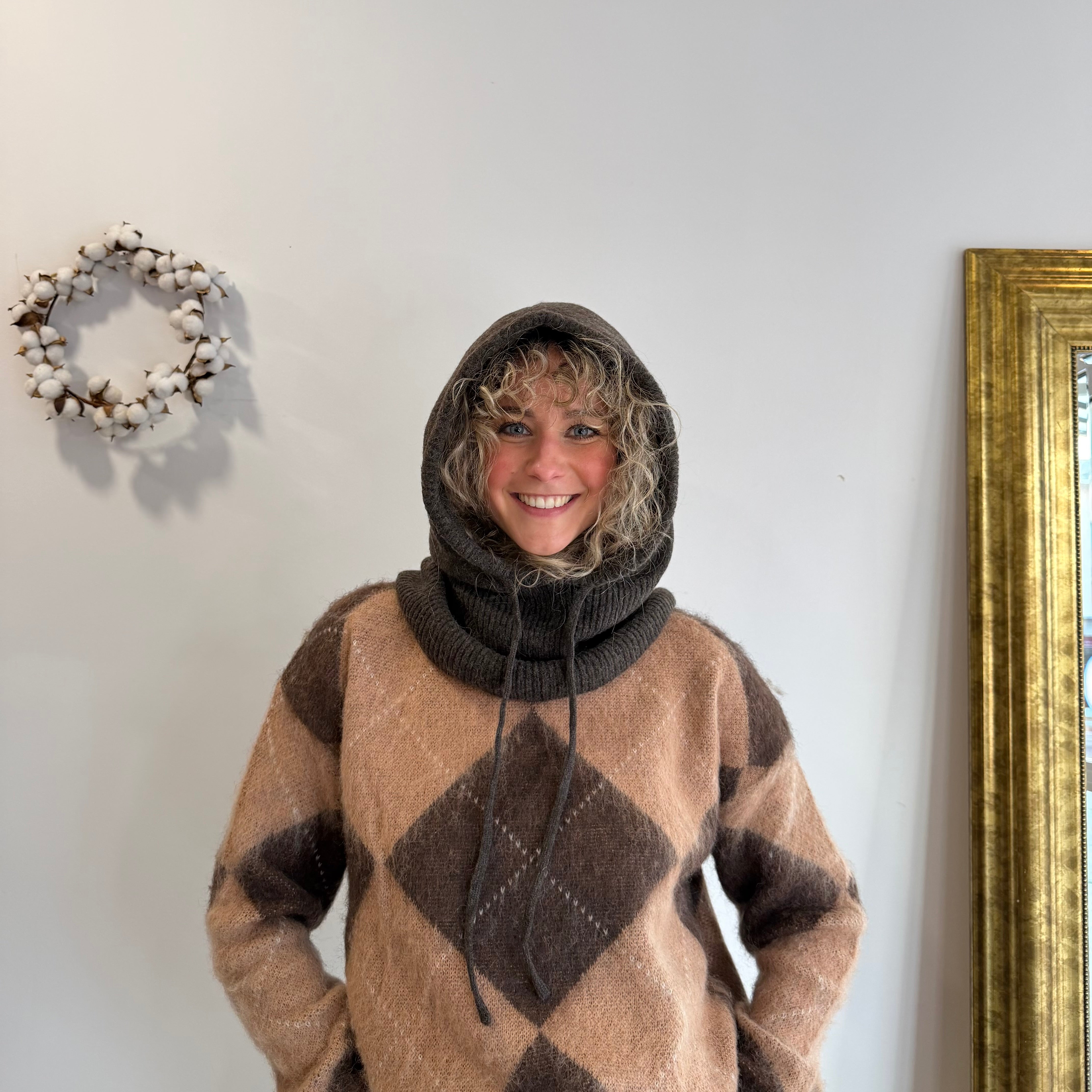 Cagoule ENVY marron en cashmere, col+capuche intégrée