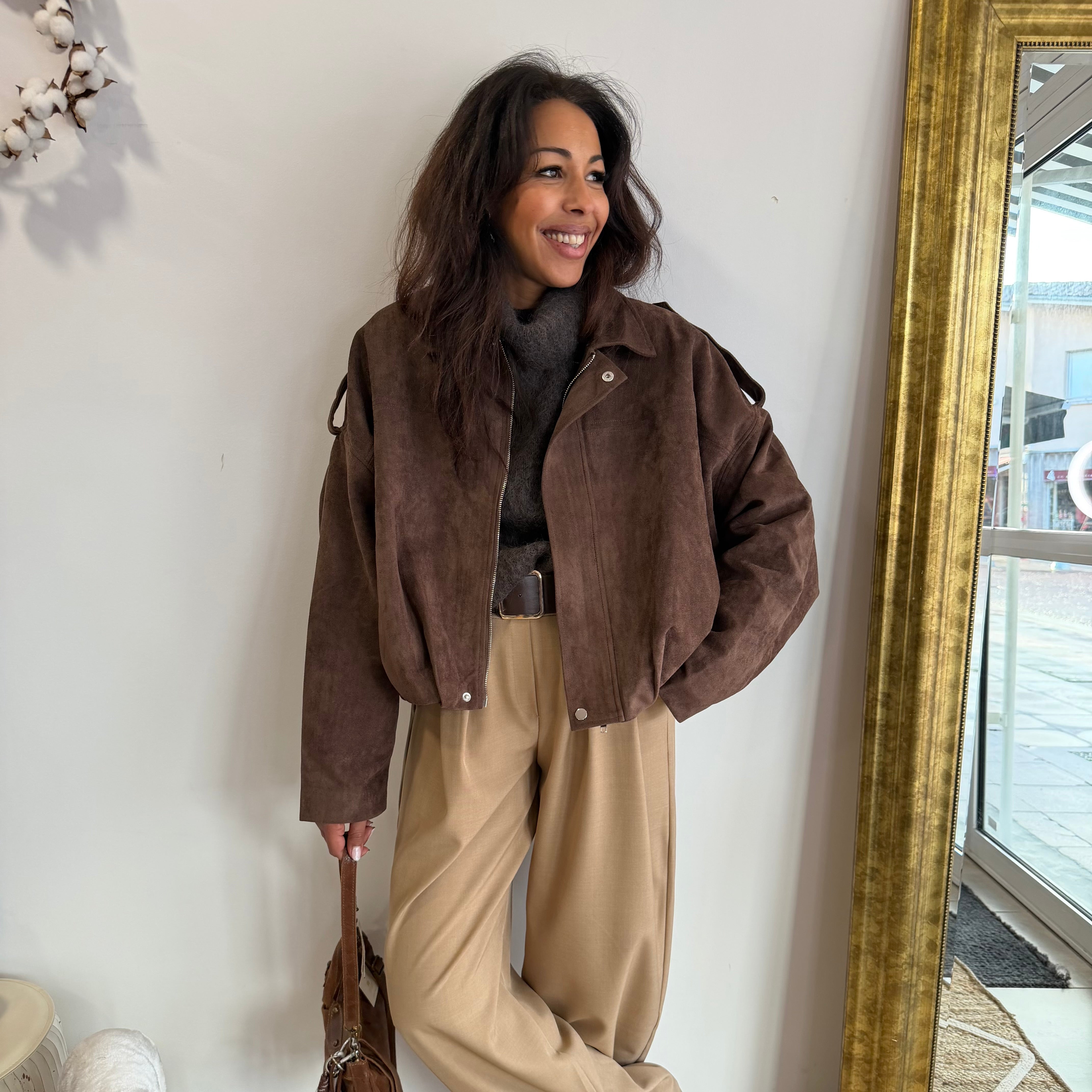 Bombers GAZIA oversize façon daim marron