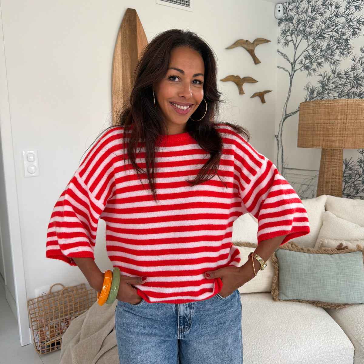 Pull REMI rayé rouge