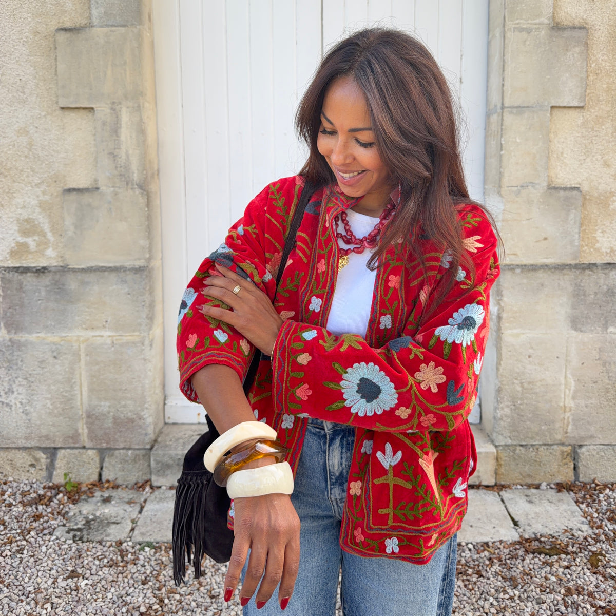 Veste SUZANE brodé rouge