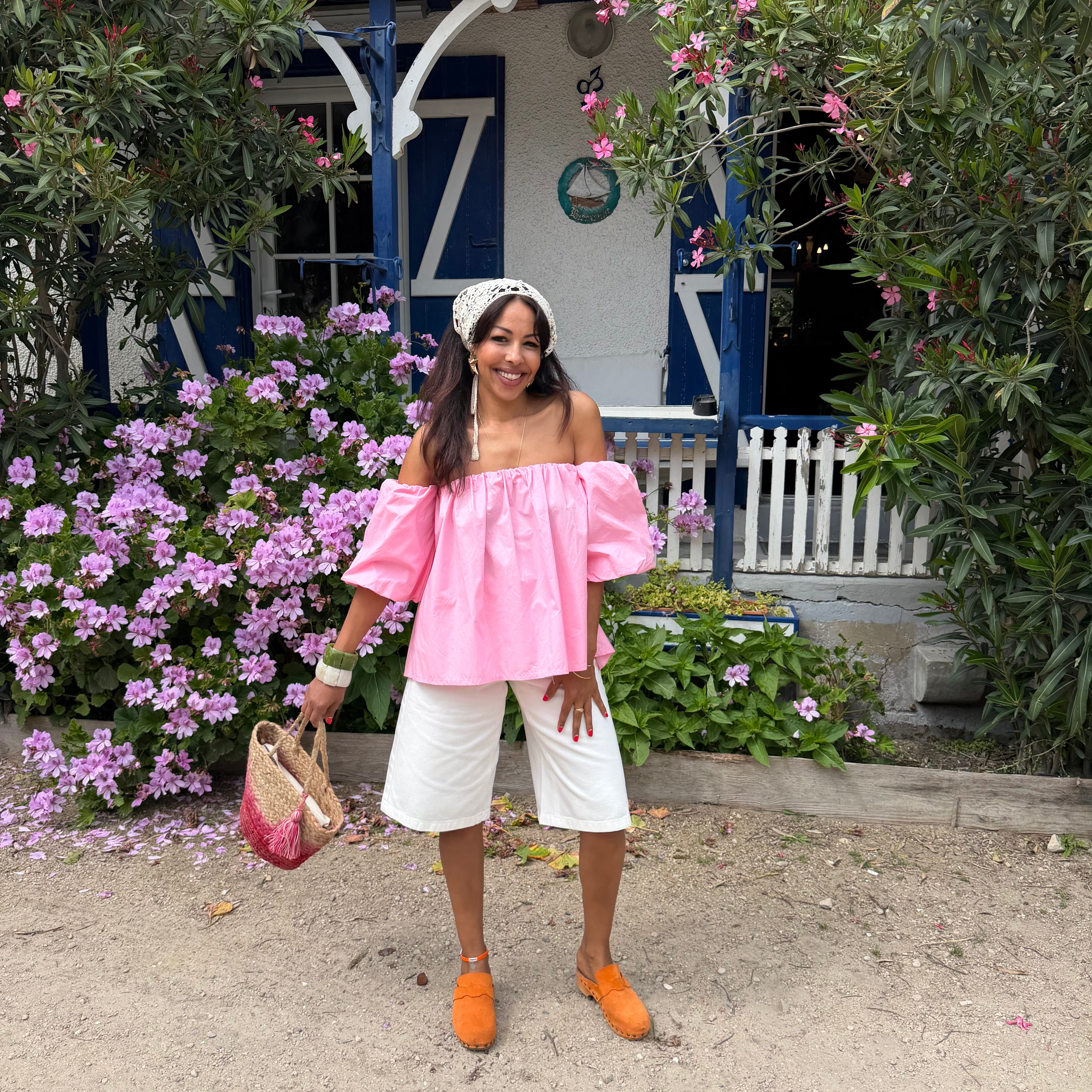 Blouse LIO rose poudré – coton –col bardot