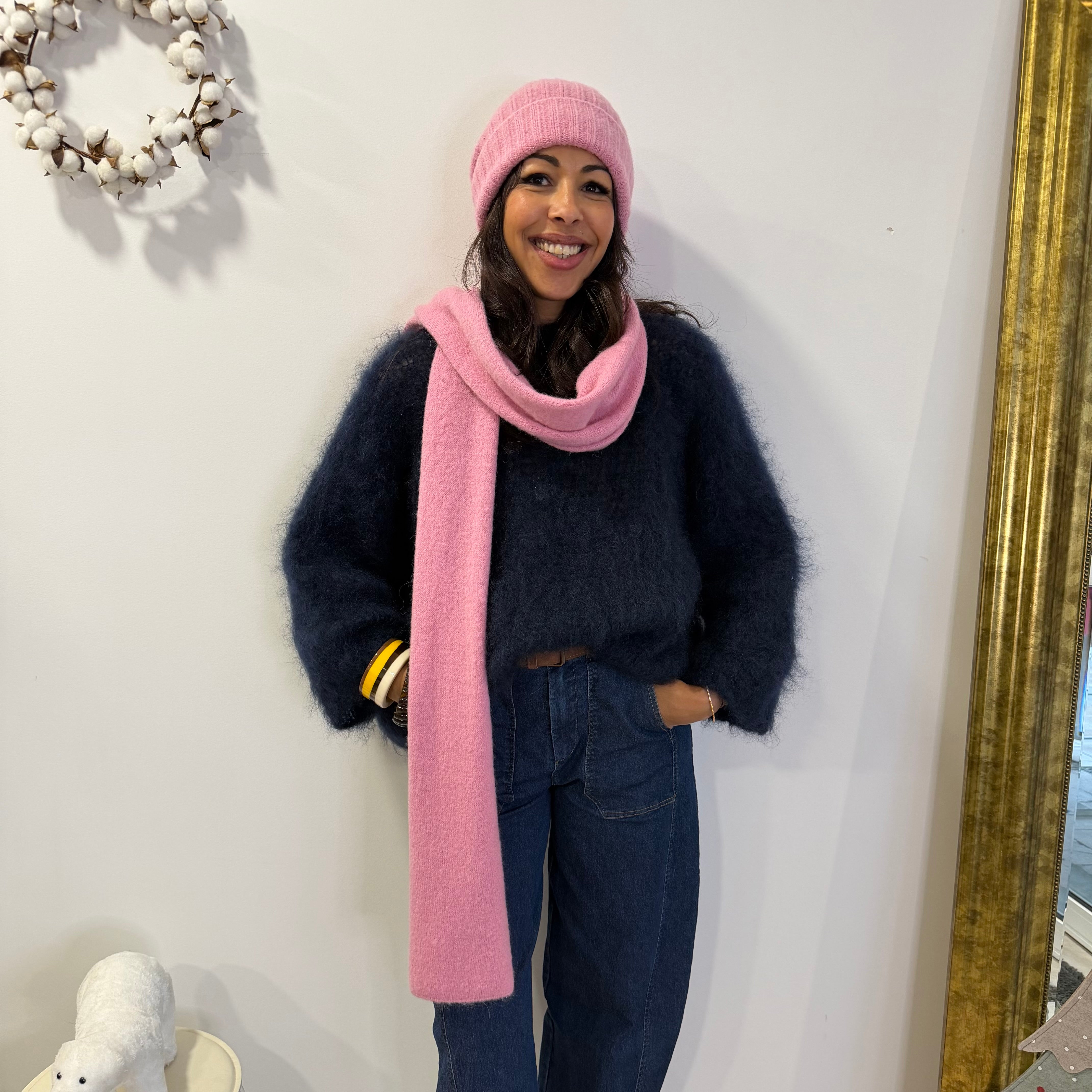 Ensemble Bonnet Écharpe rose