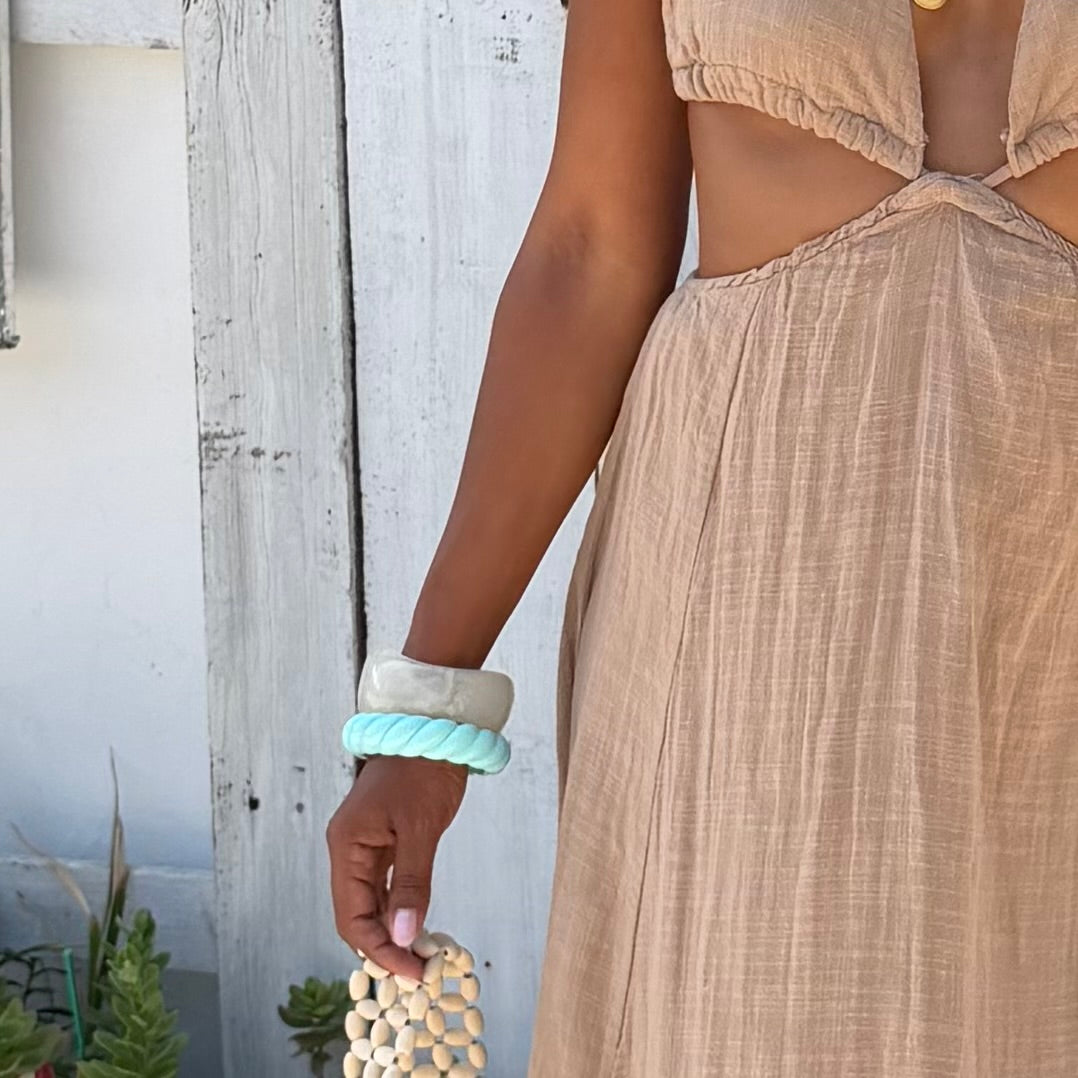 Jonc tressé bleu turquoise
