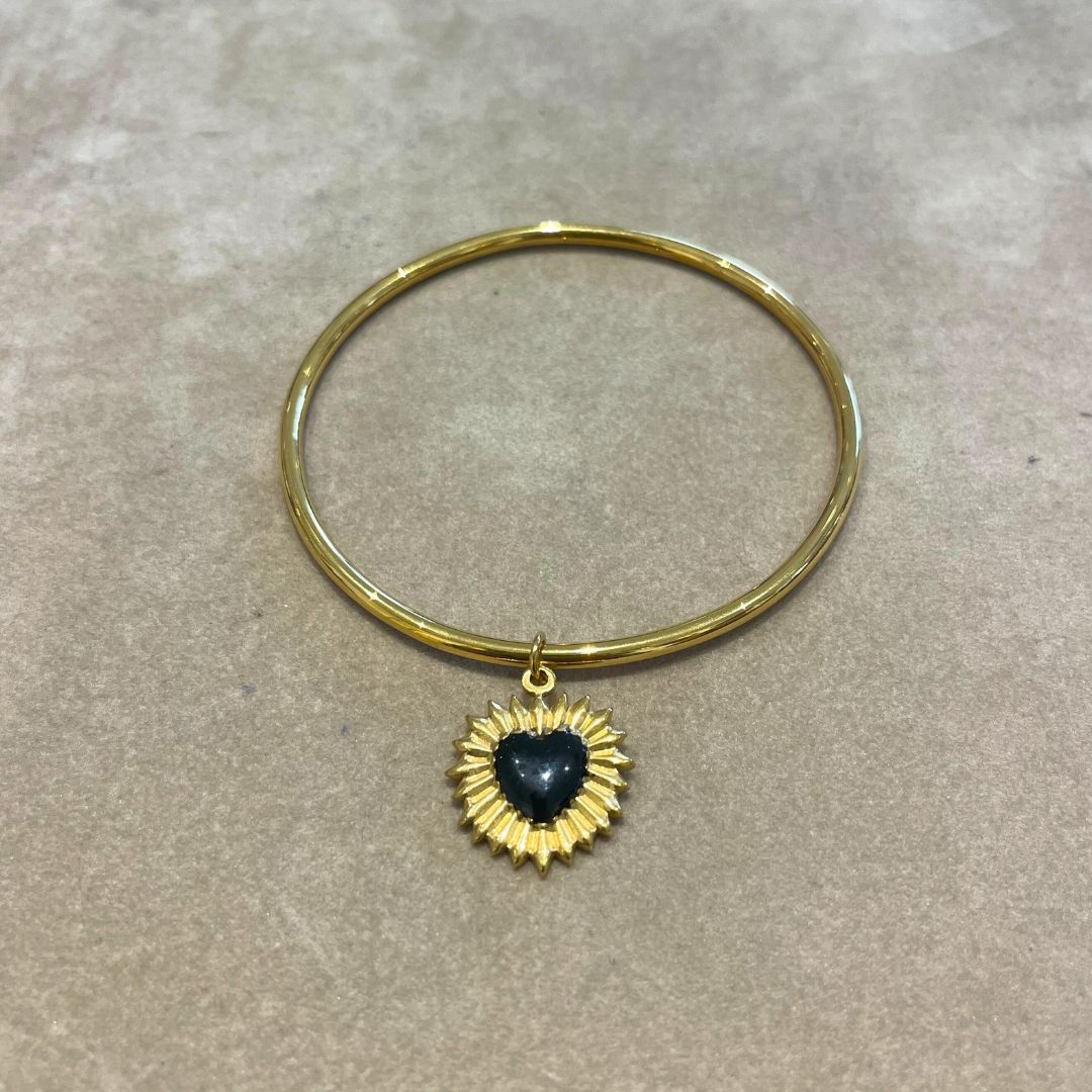 Jonc fin à pendentif coeur noir