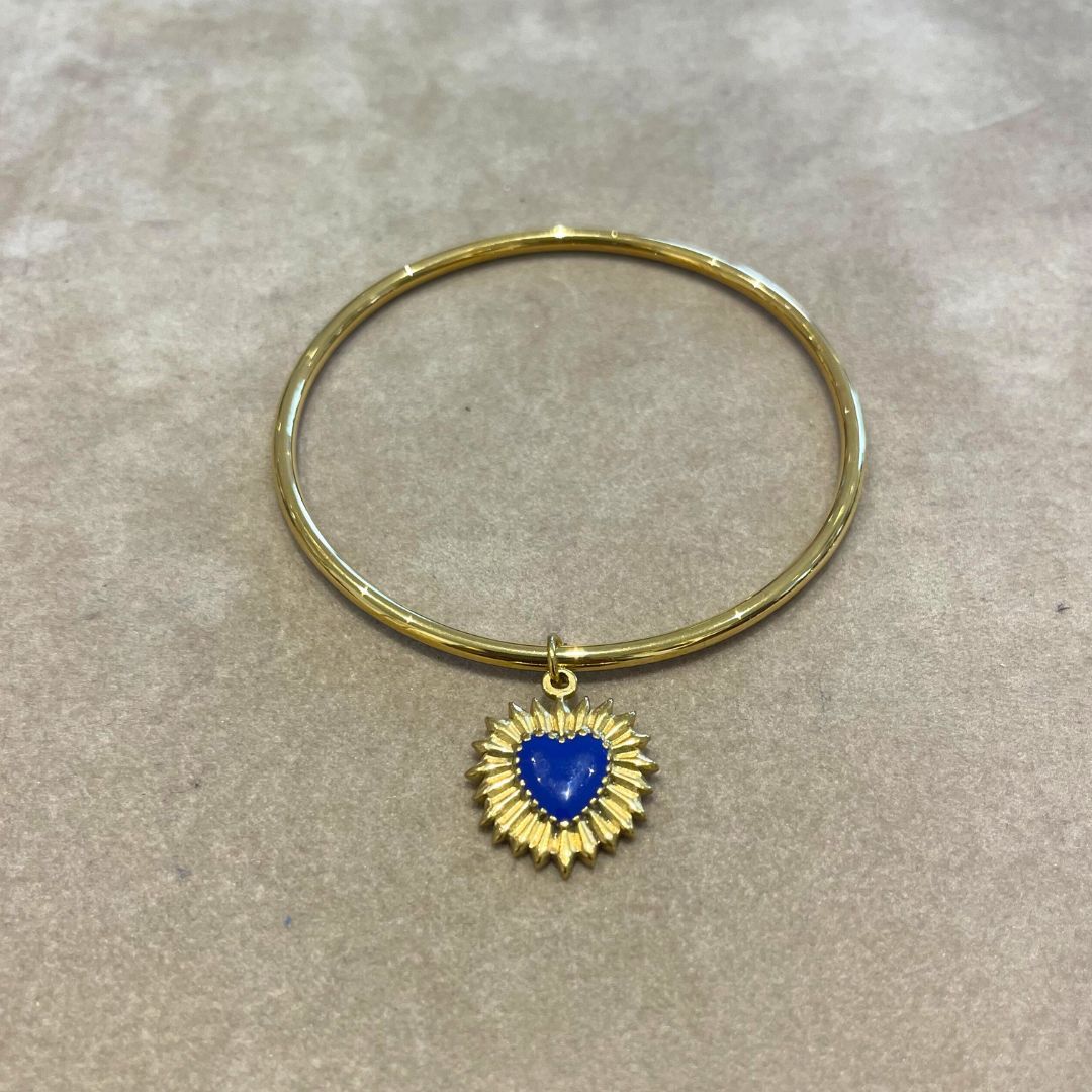 Jonc fin à pendentif coeur bleu foncé