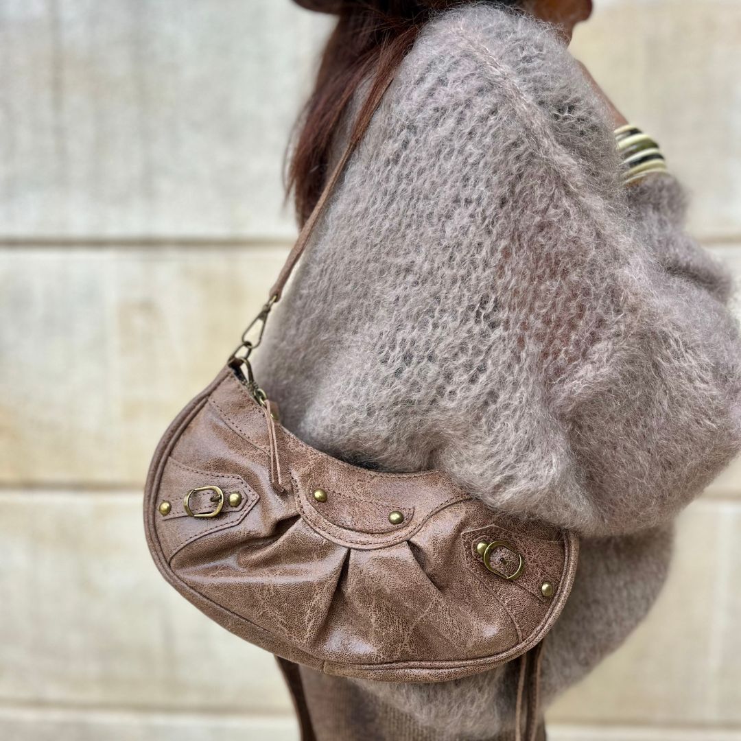 Sac à main effet cuir vieilli LEANE taupe
