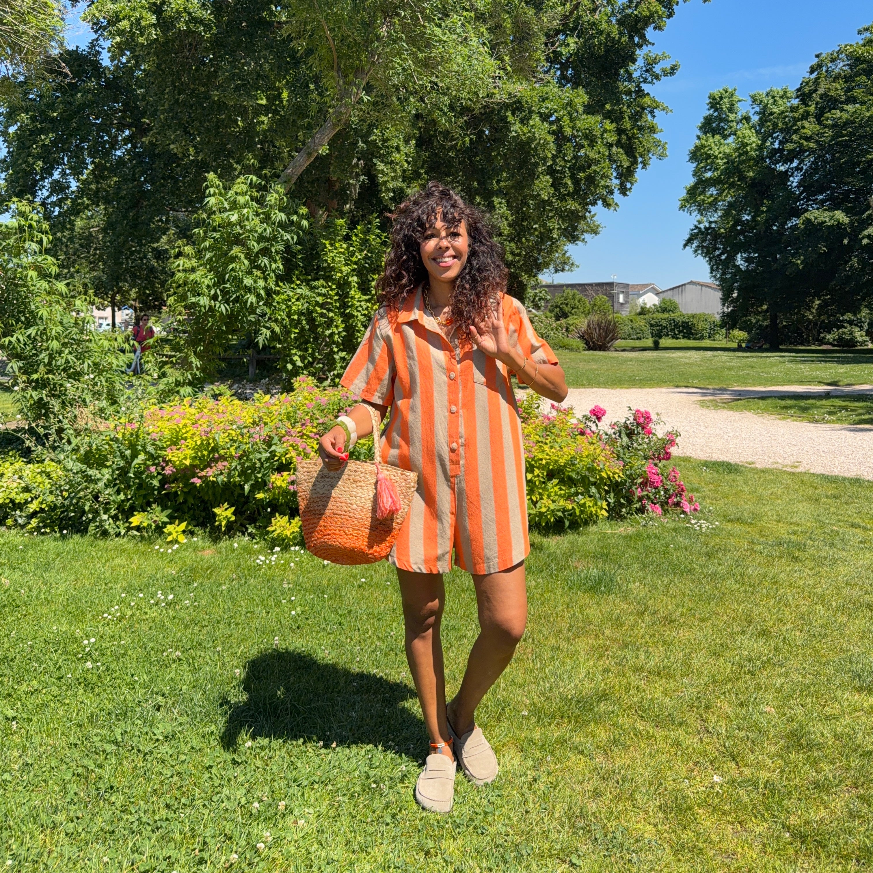 Combishort ZYRA rayée orange & gris
