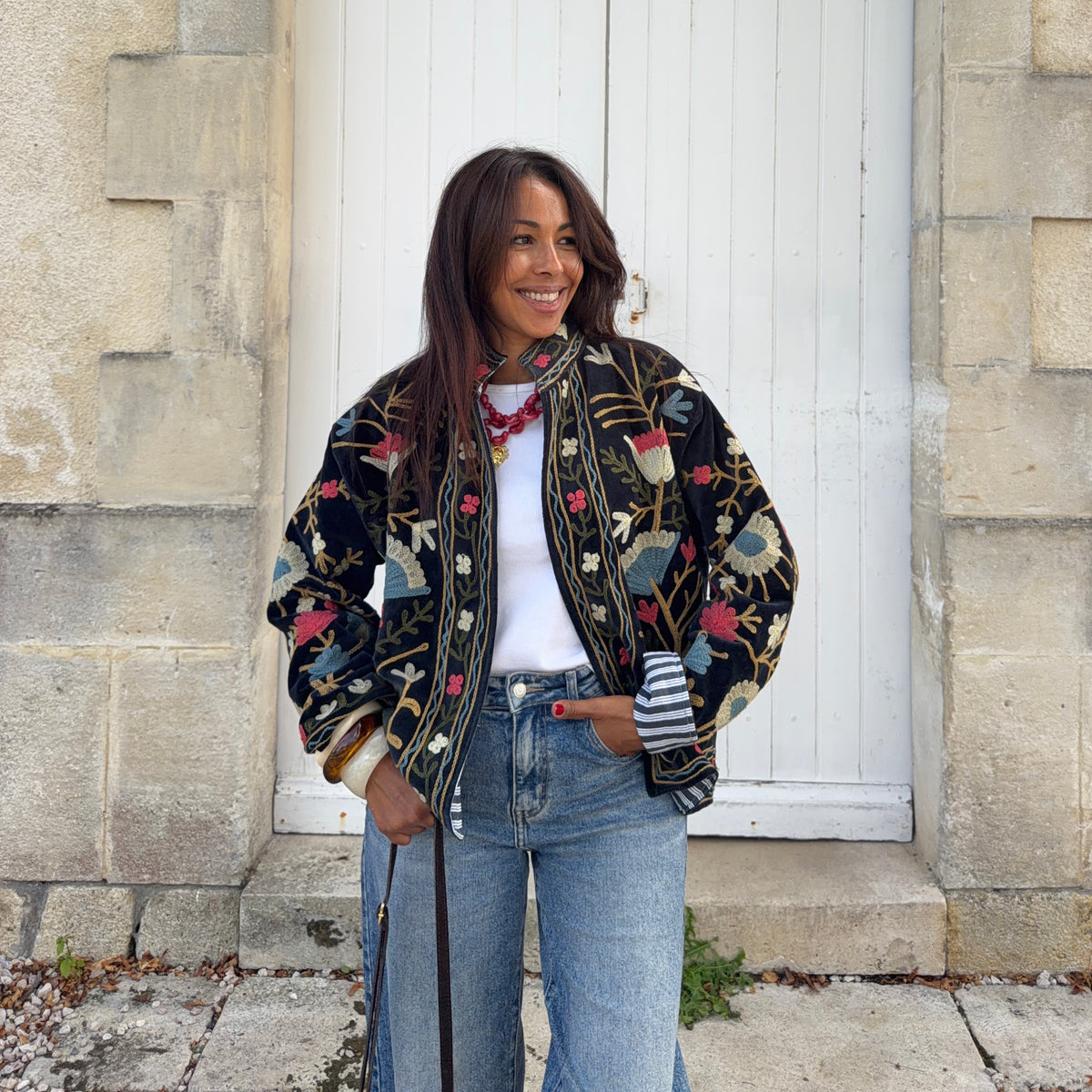 Veste SUZANE brodé noir