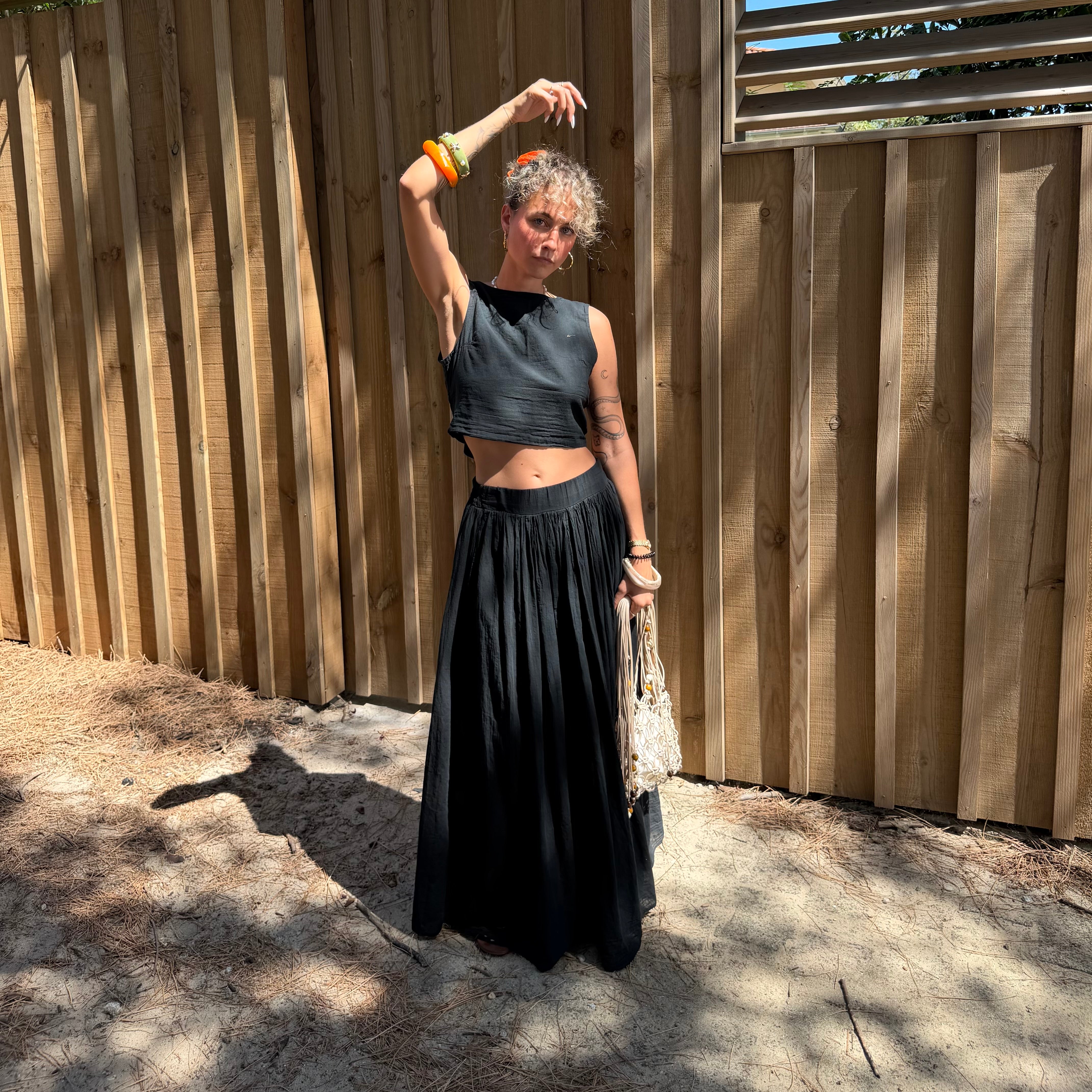 Ensemble YDRA jupe et top dos nu en coton noir