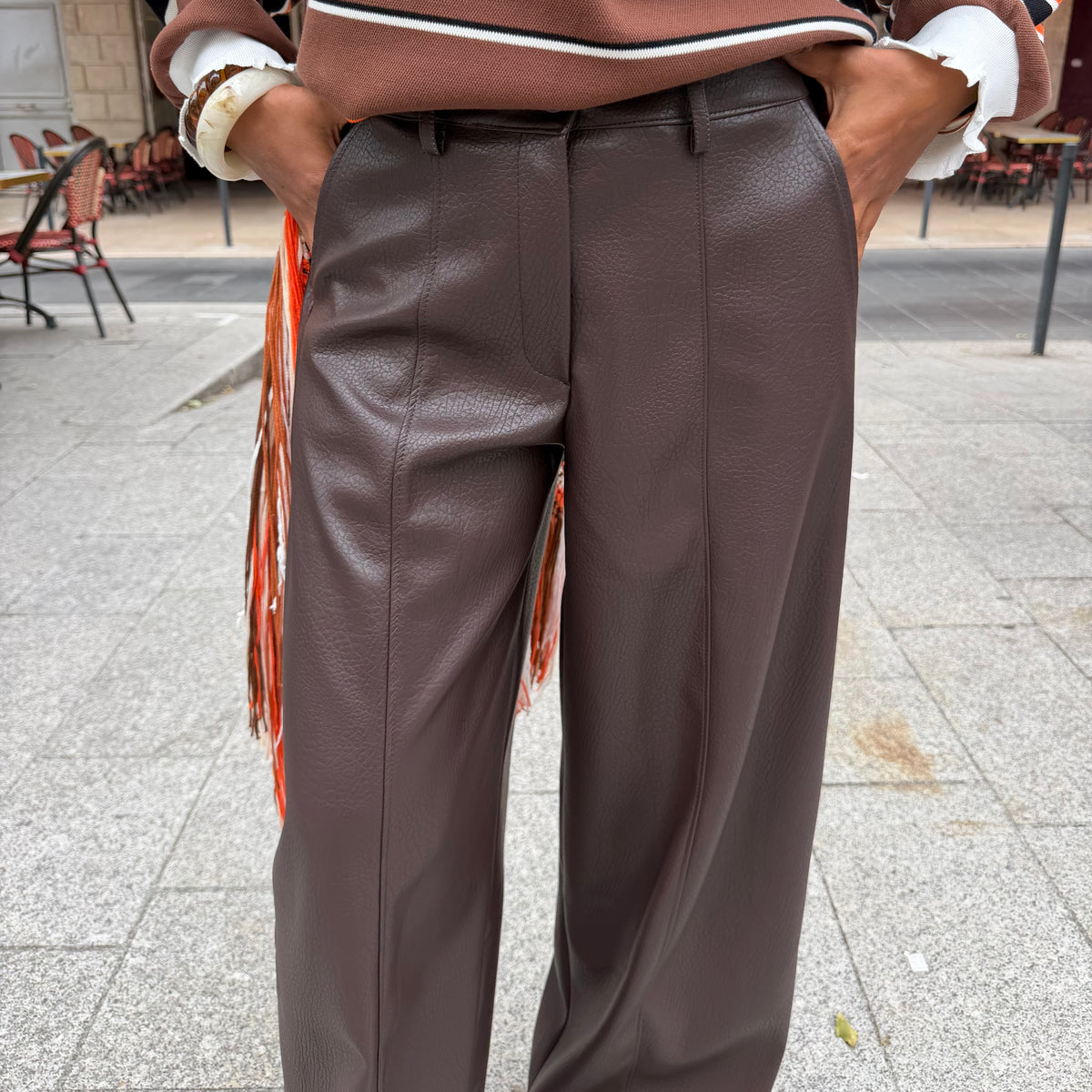 Pantalon ELLA simili cuir marron