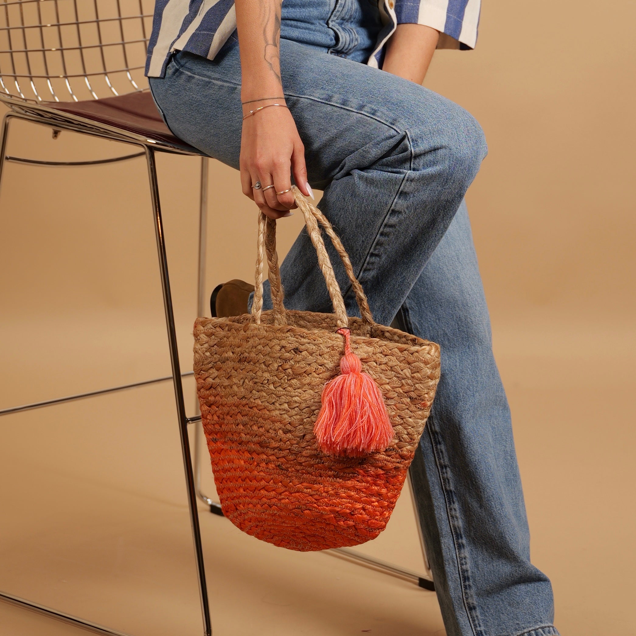 Panier bohème dégradé naturel & orange