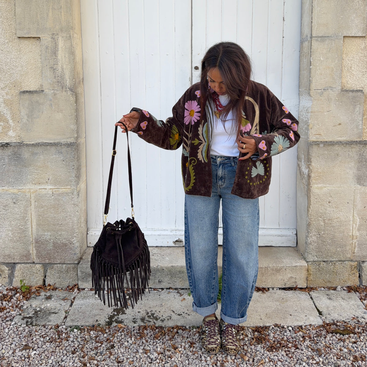 Veste SUZANE brodé marron