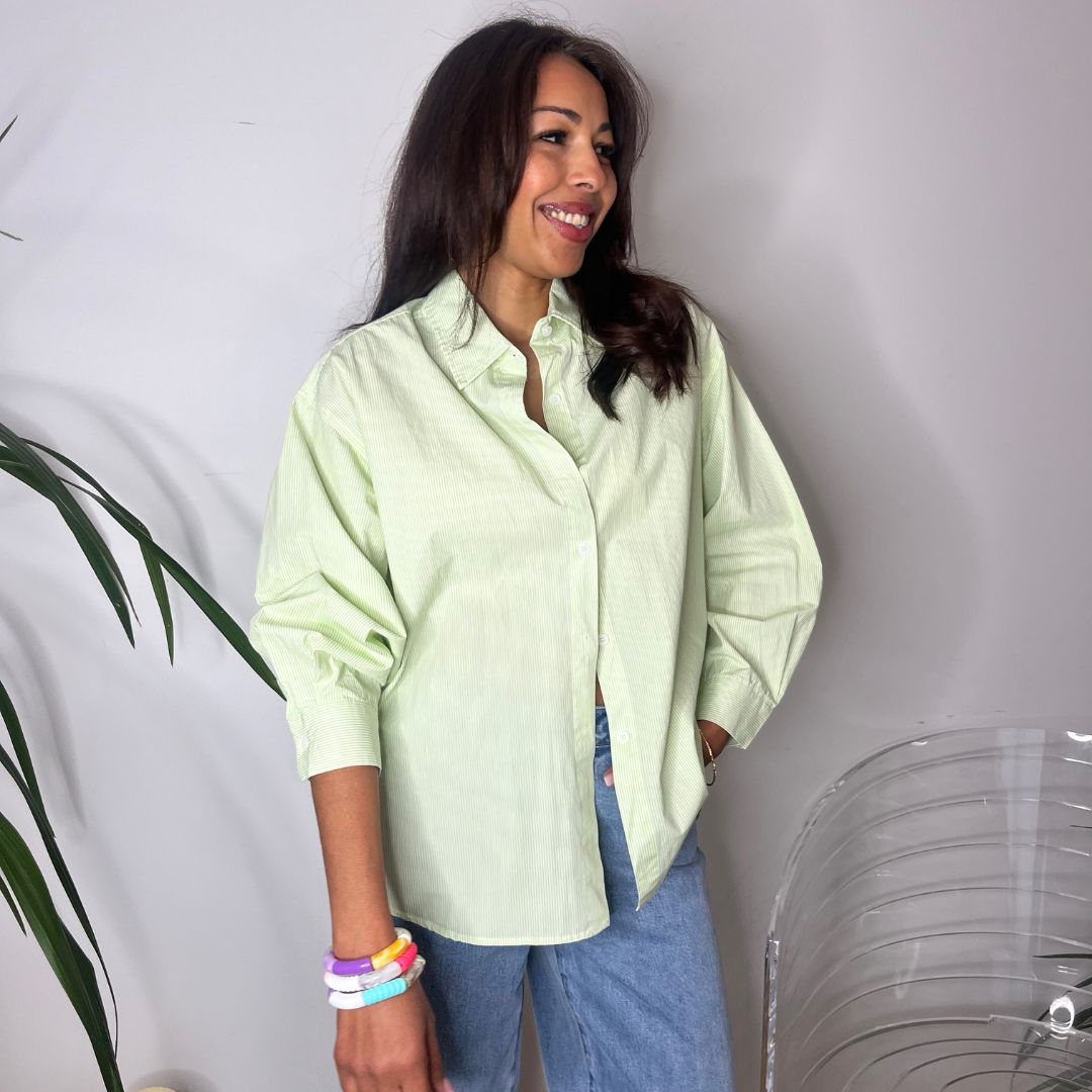 Chemise oversize en coton SAM verte à rayures