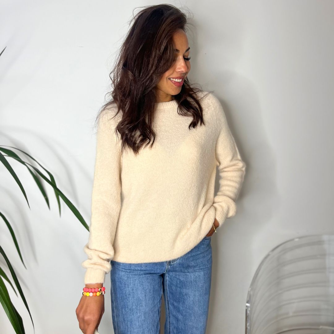 Pull en laine et bébé alpaga RAPHAEL écru à la coupe oversize