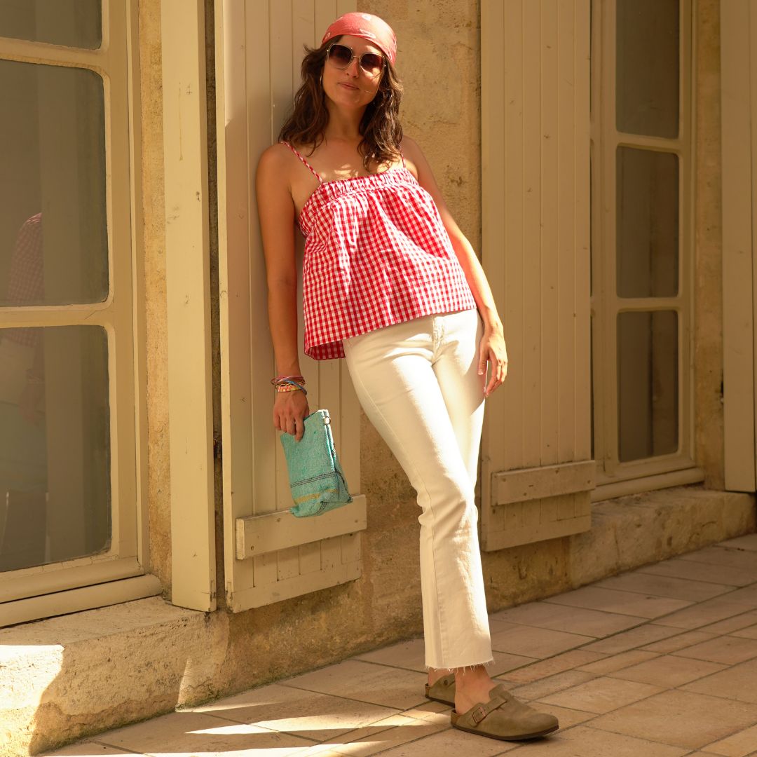 Jean blanc taille haute ESTELLE à la coupe courte et évasée