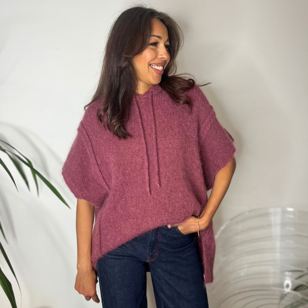 Pull à capuche en laine et mohair JULES à manches courtes et à la coupe ultra oversize