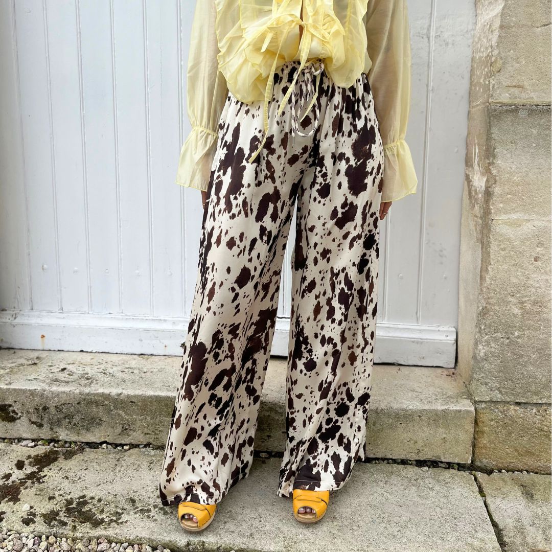 Pantalon fluide à la coupe large COW doté d'une taille haute élastique et d'un motif vache