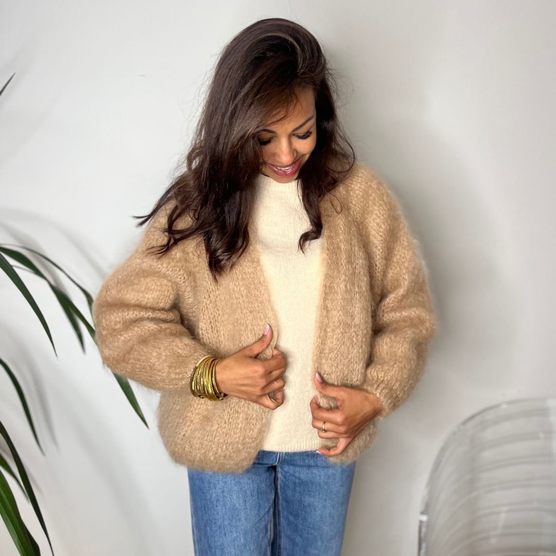 Gilet oversize en kid mohair MOLLY marron sans fermeture