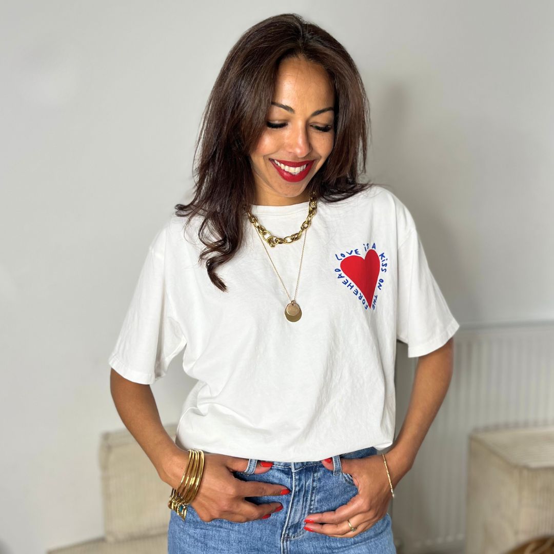 T-shirt manches courtes en coton KISS blanc à la coupe oversize