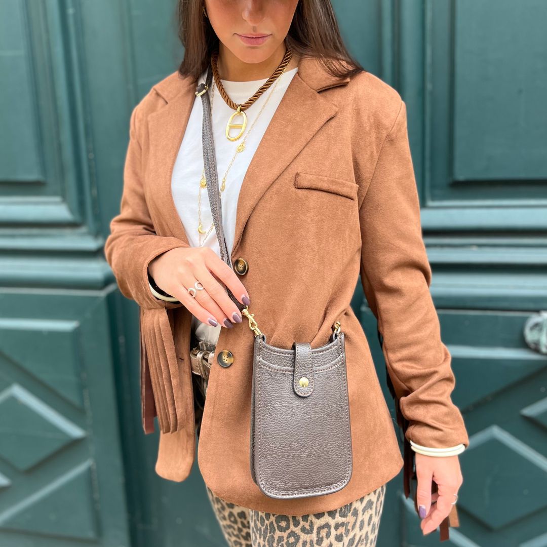 Pochette téléphone ERNEST chocolat cuir lisse