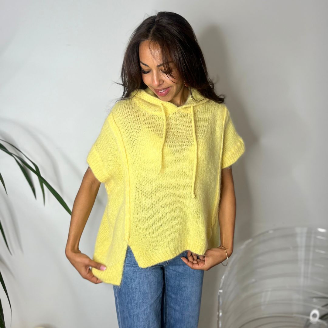 Pull sans-manches à capuche LIAM jaune en kid mohair et laine