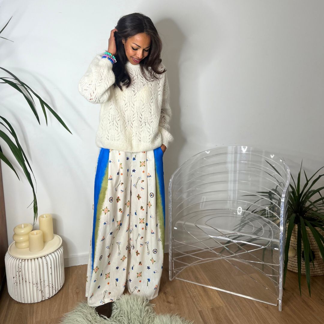Pull oversize en laine et mohair CHANA écru à la maille ajourée