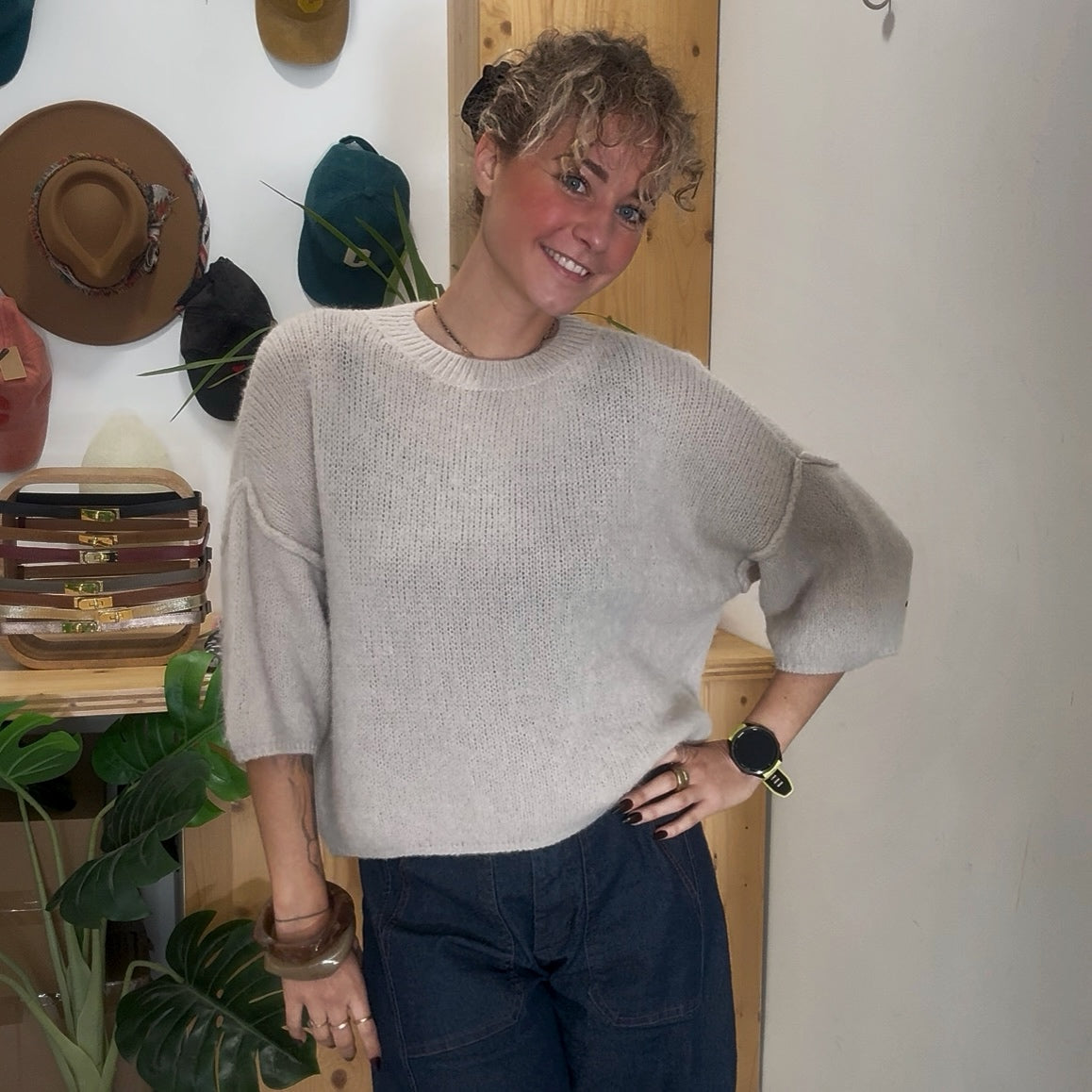 Pull baby alpaga LIO grège manche 3/4