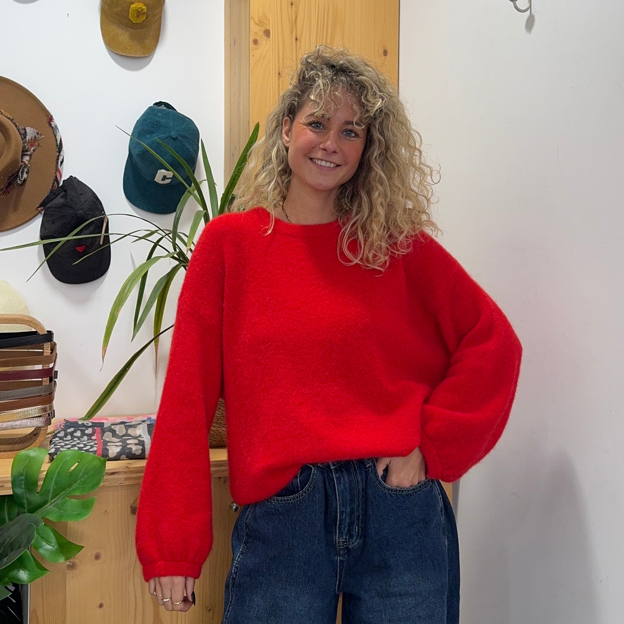 Pull Alpaga ELISE oversize rouge vif