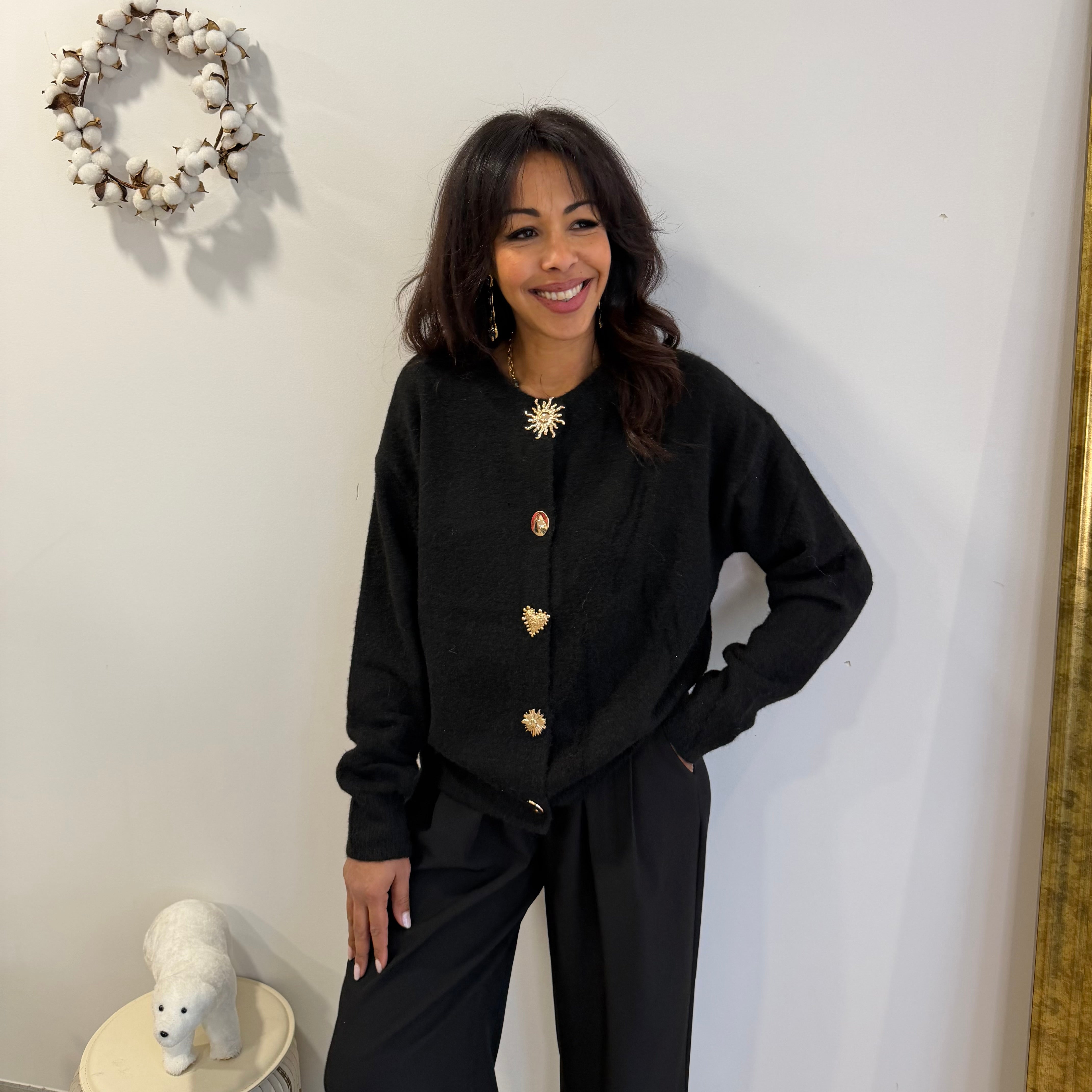 Gilet NOEL, couleur noir, bouton bijoux