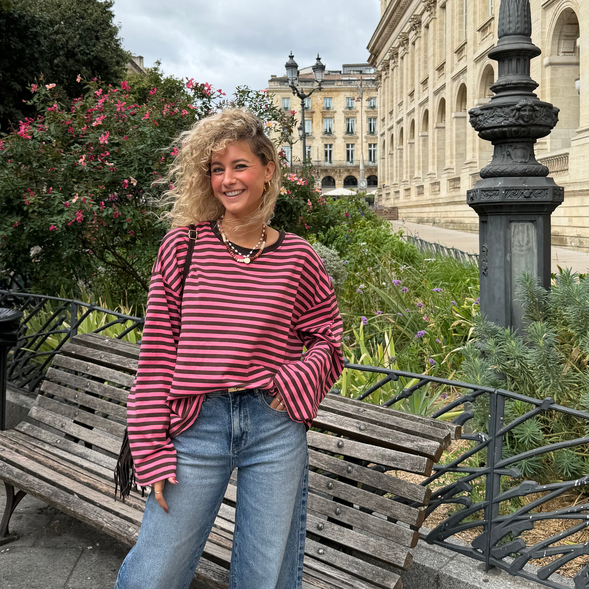 T shirt manche longue MILO rayé rose