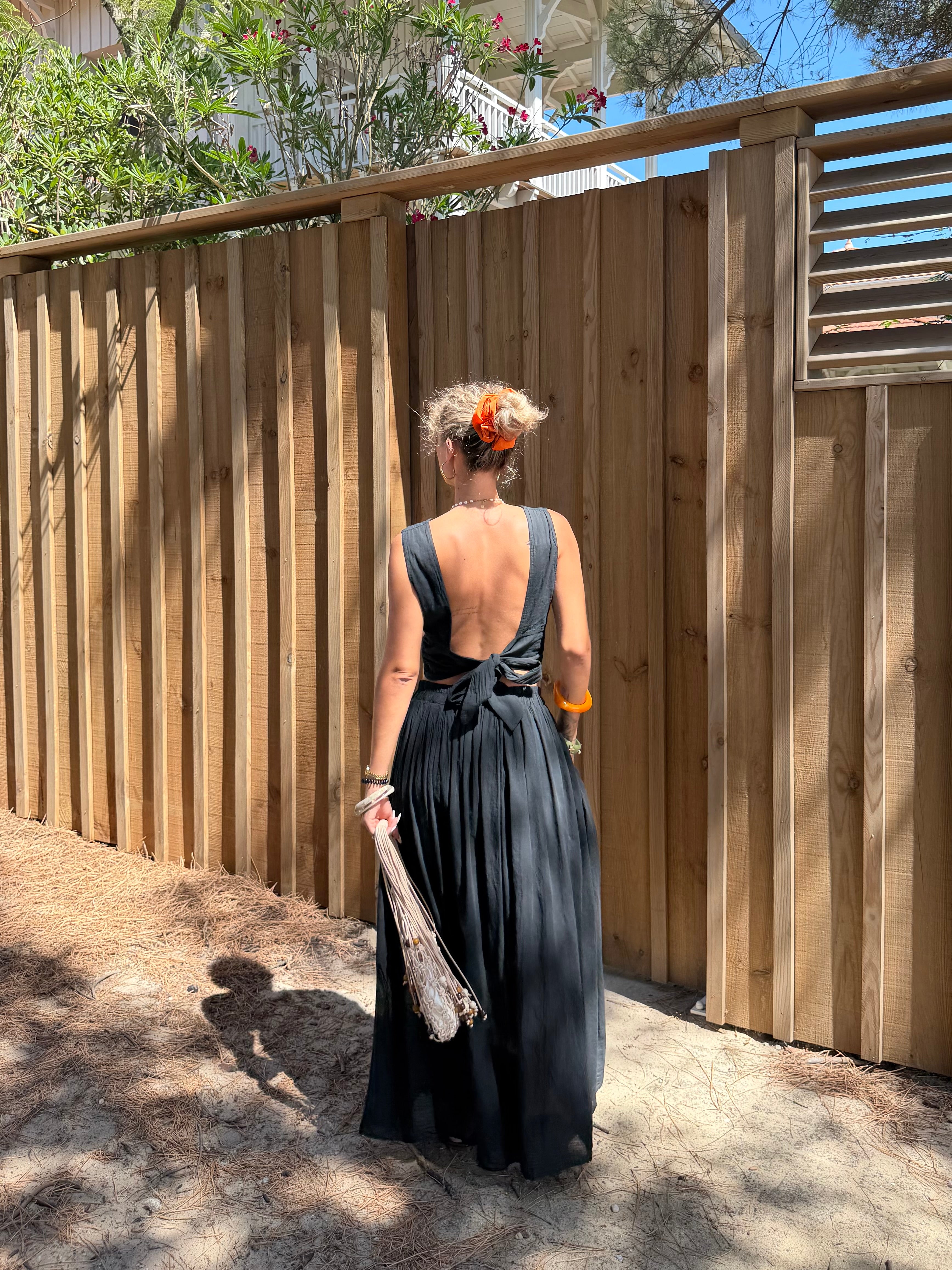Ensemble YDRA jupe et top dos nu en coton noir