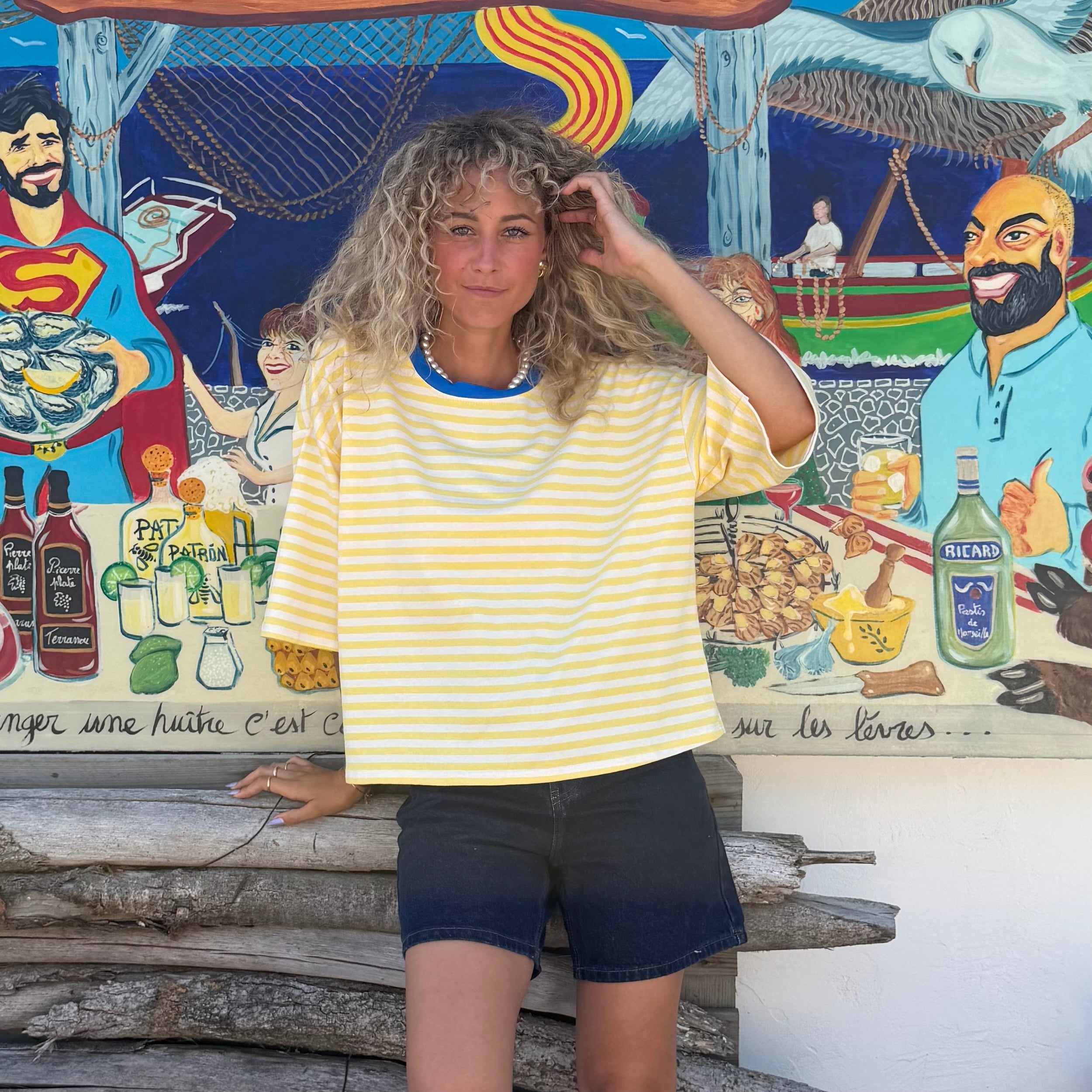 T-shirt marinière OLIVIA jaune et blanc