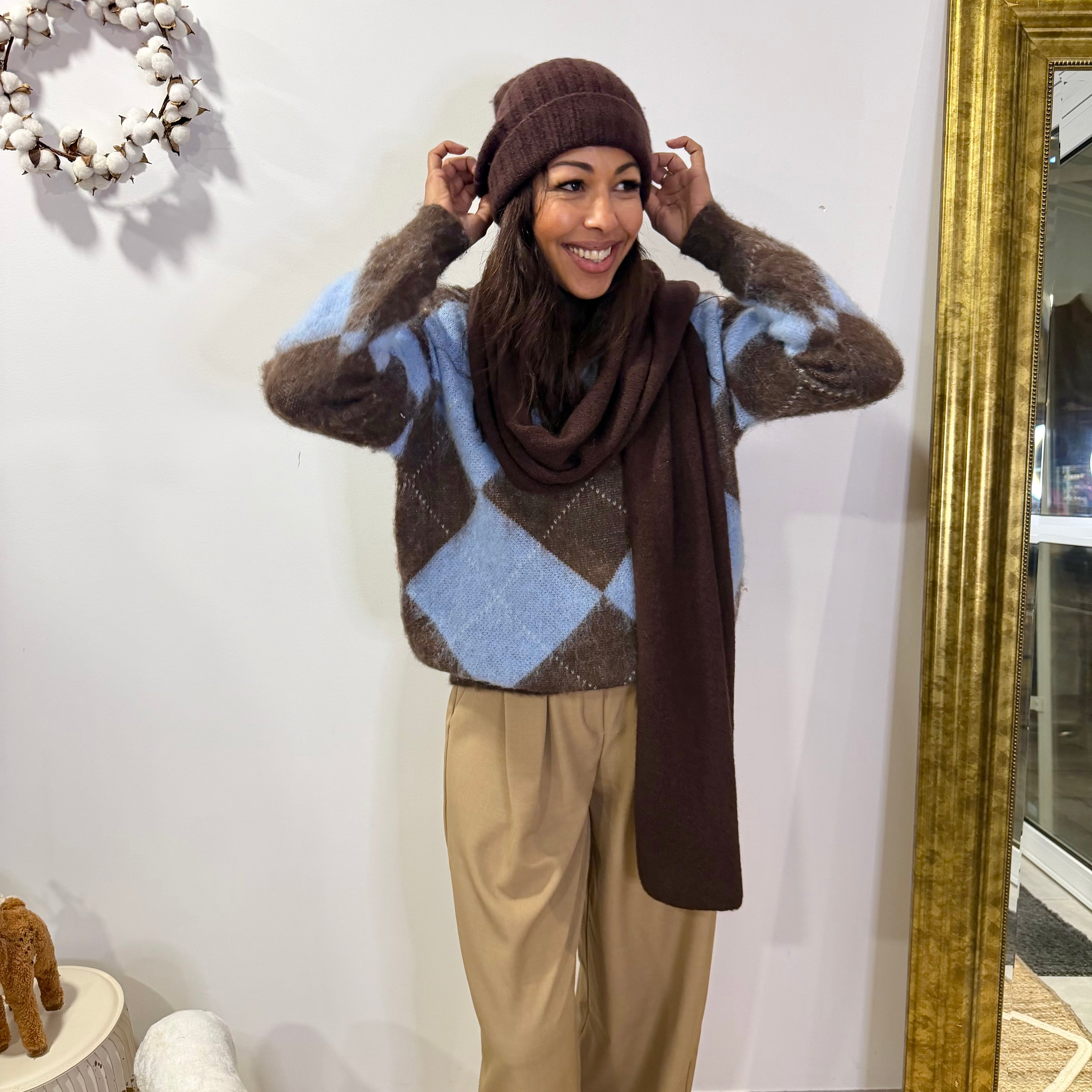 Ensemble Bonnet Écharpe marron