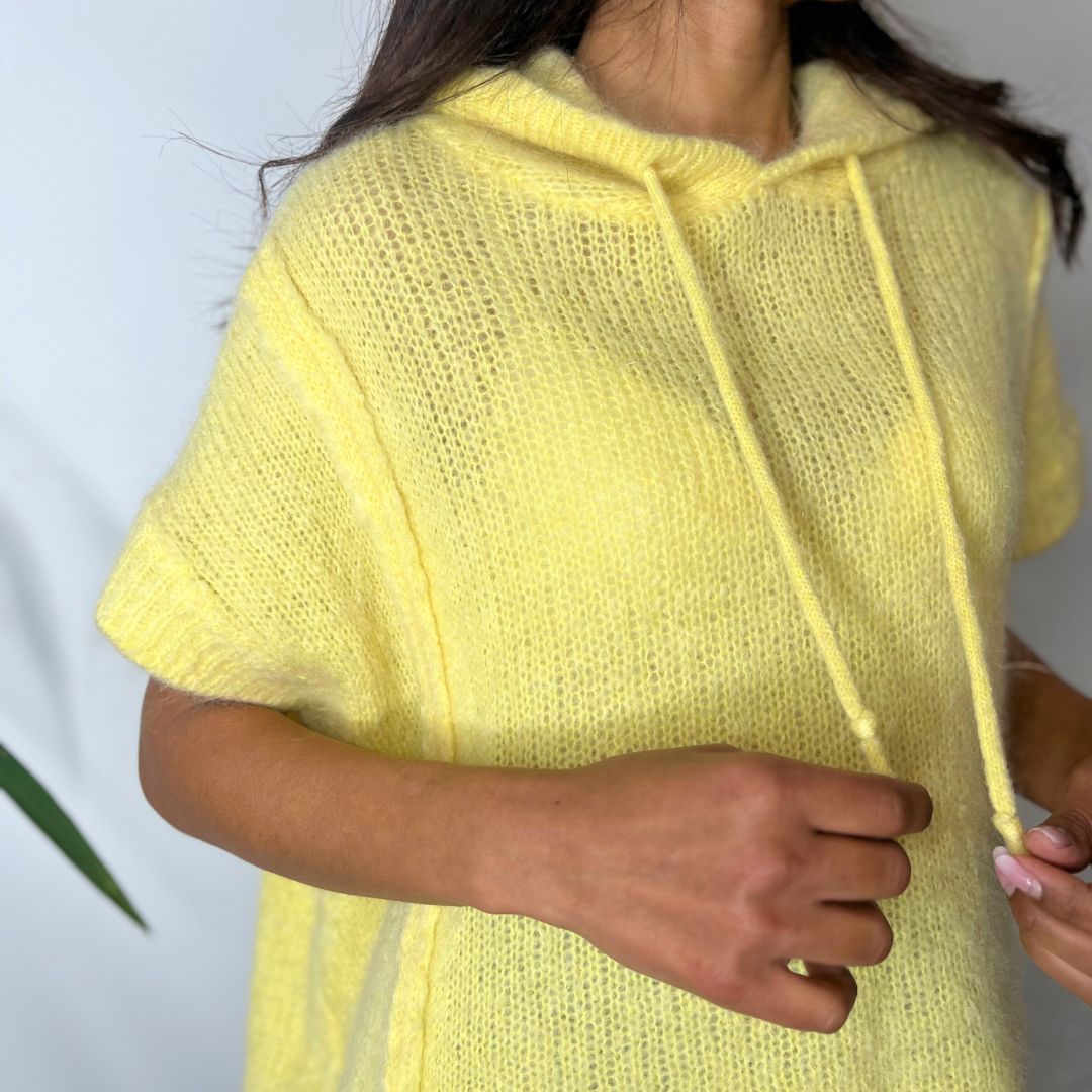 Pull sans-manches à capuche LIAM jaune en kid mohair et laine