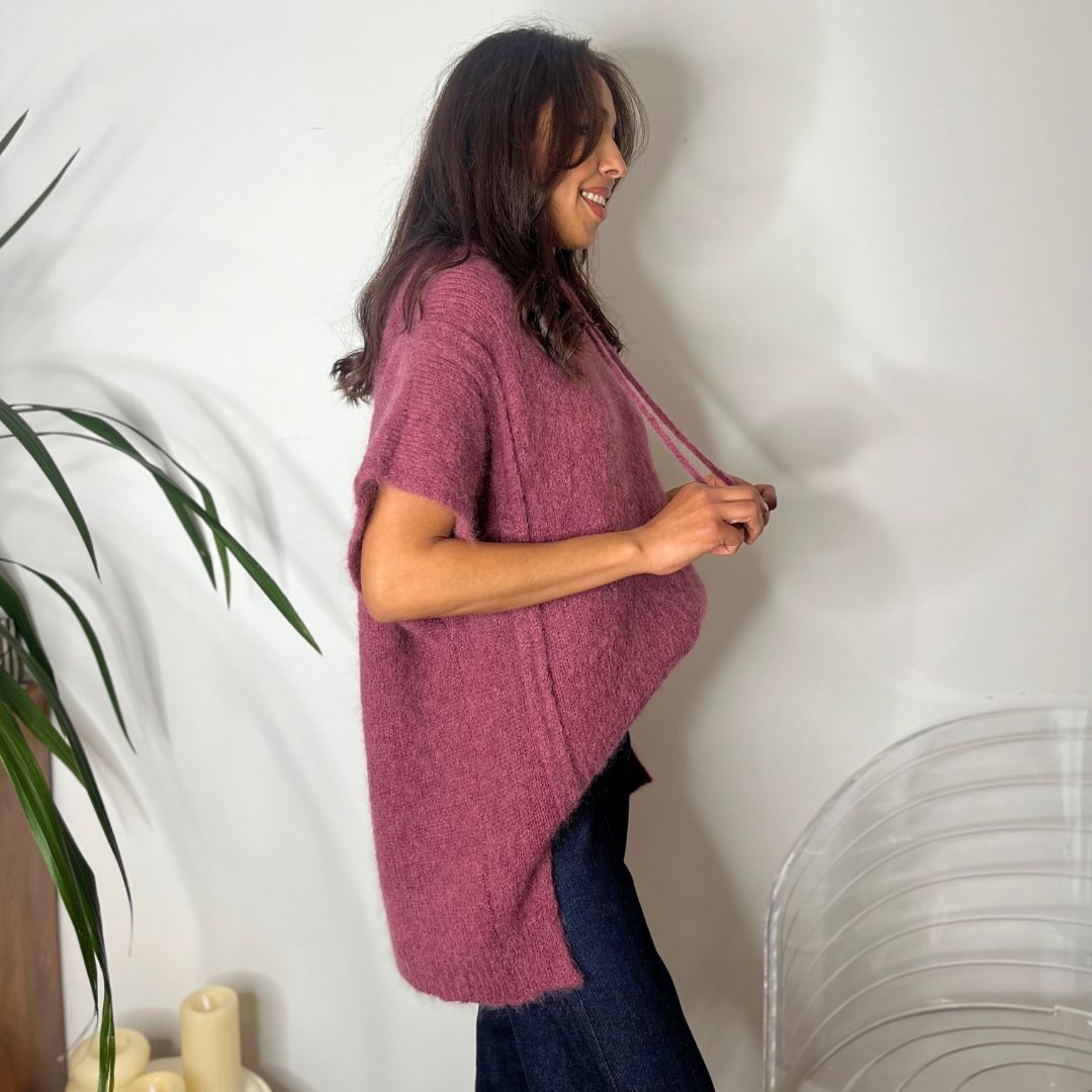 Pull à capuche en laine et mohair JULES à manches courtes et à la coupe ultra oversize