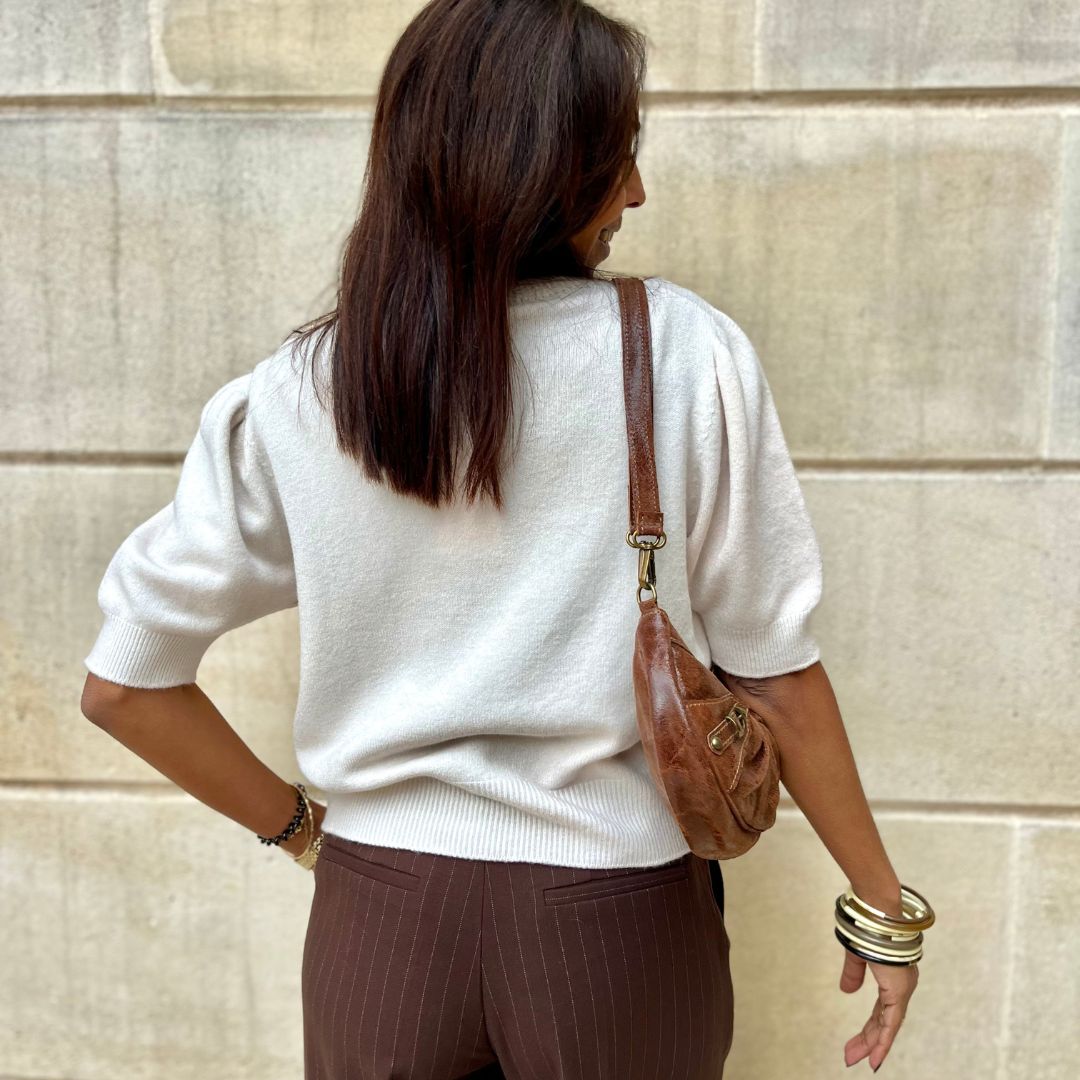 Pull fin à la coupe ajustée BLOOM écru doté de manches mi-longues