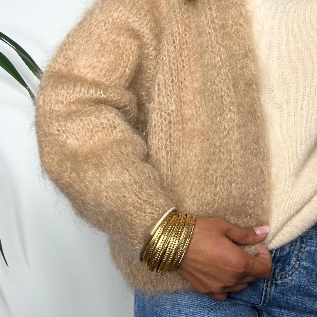 Gilet oversize en kid mohair MOLLY marron sans fermeture
