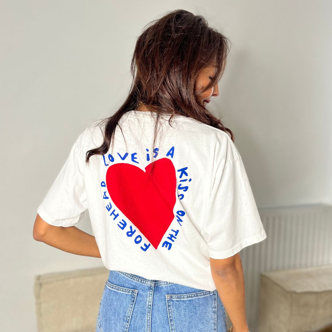 T-shirt manches courtes en coton KISS blanc à la coupe oversize