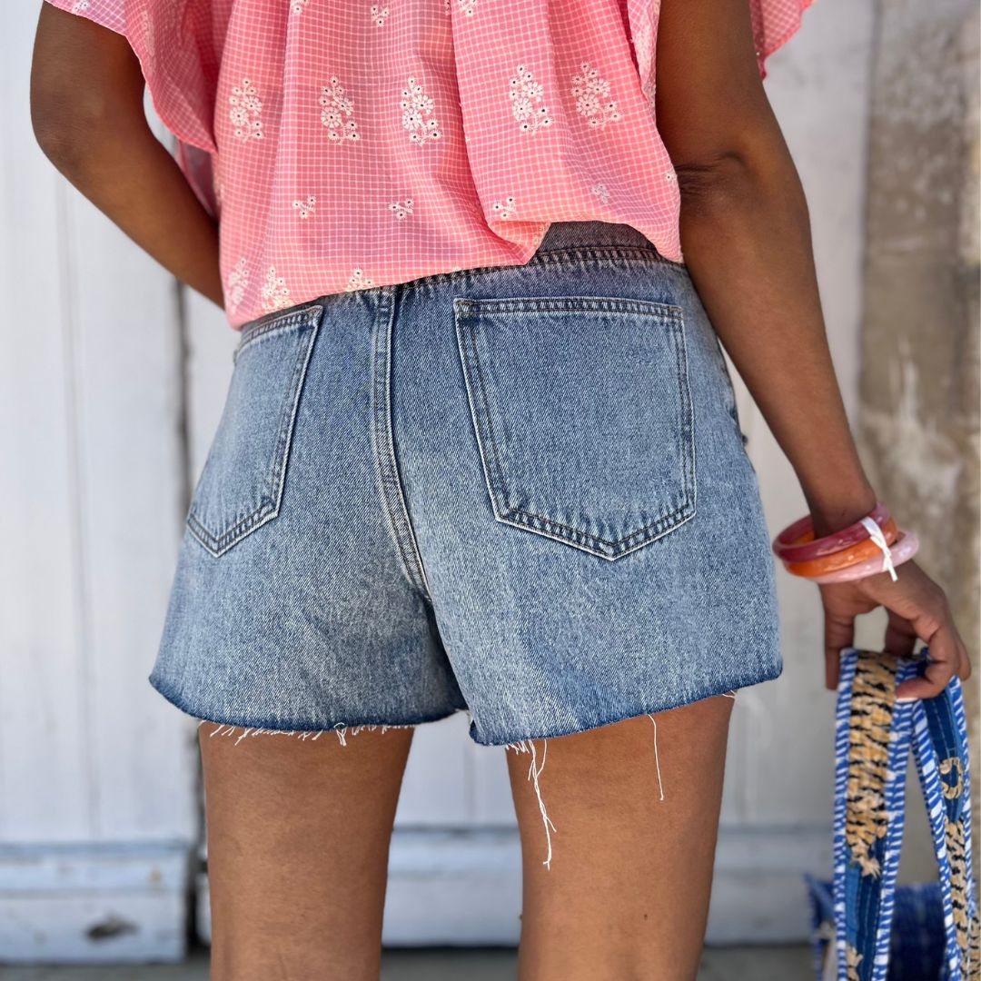 Short en jean court destroy SUMMER à la taille haute