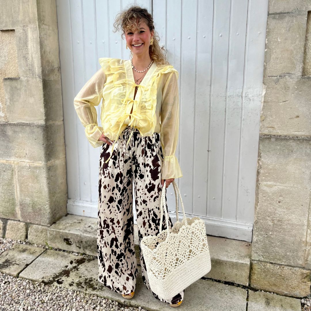 Pantalon fluide à la coupe large COW doté d'une taille haute élastique et d'un motif vache