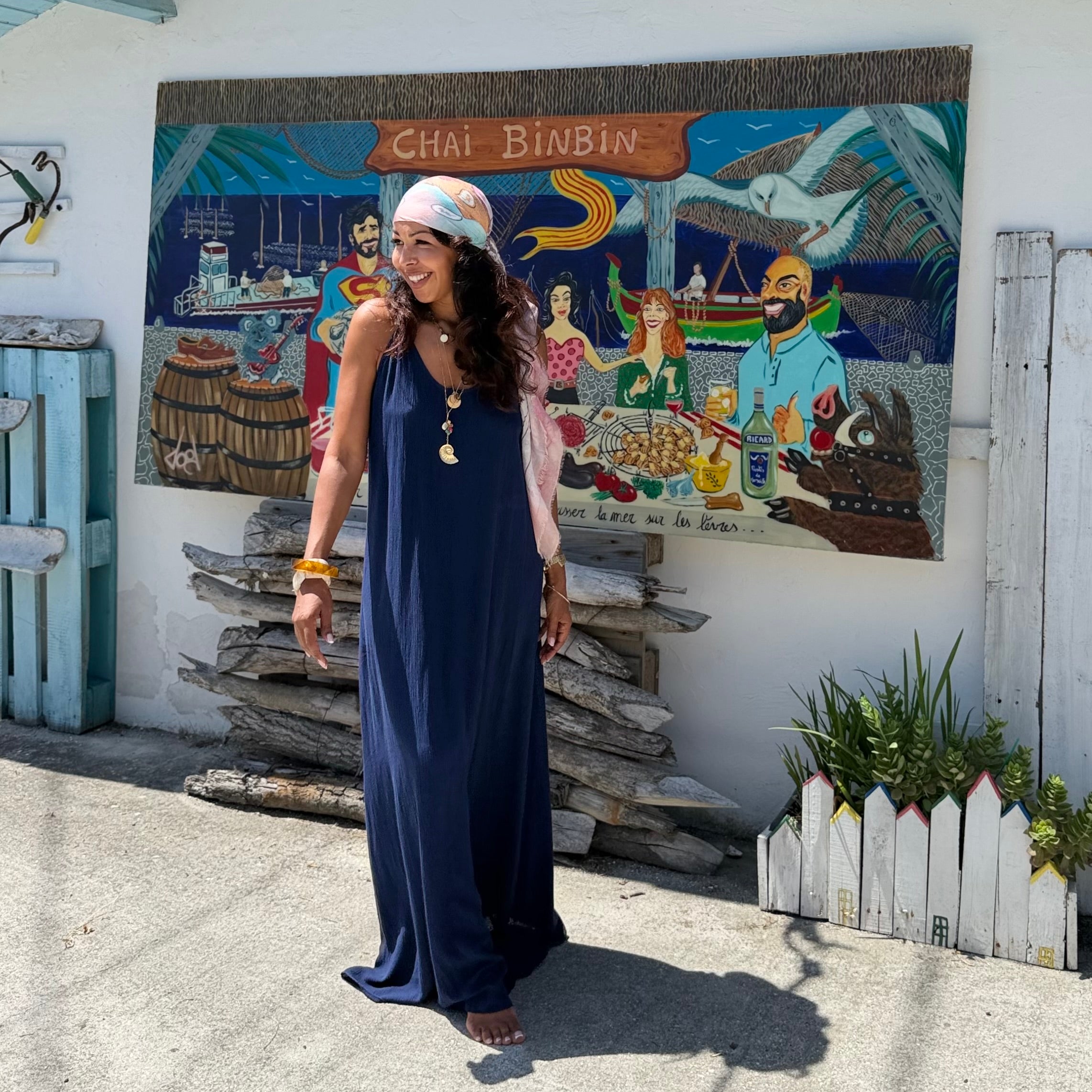 ROBE AZUR longue dos nu bleu marine