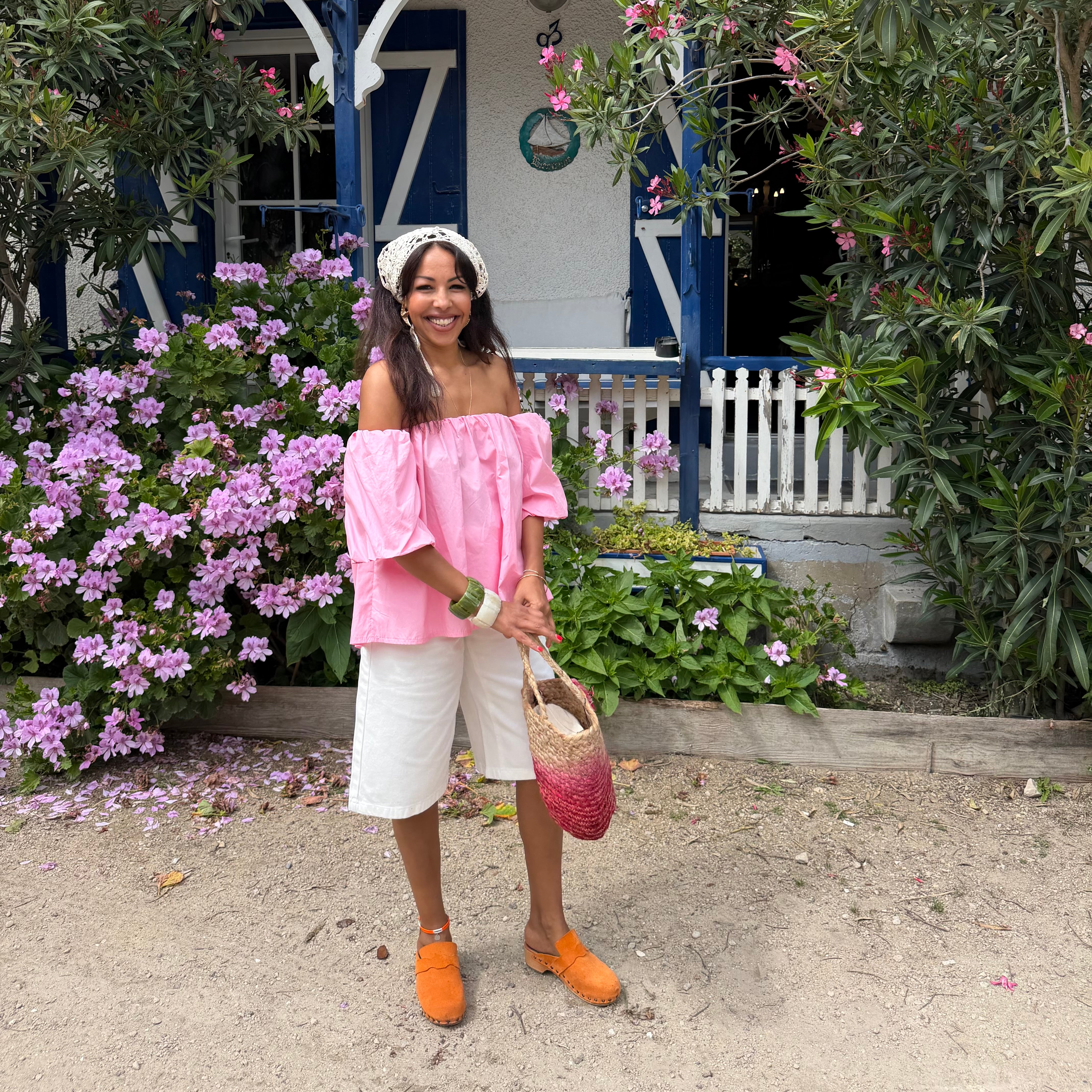 Blouse LIO rose poudré – coton –col bardot