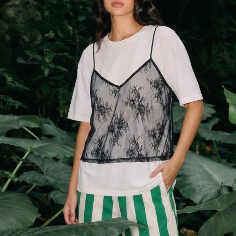 T-shirt blanc ALBY avec top dentelle amovible