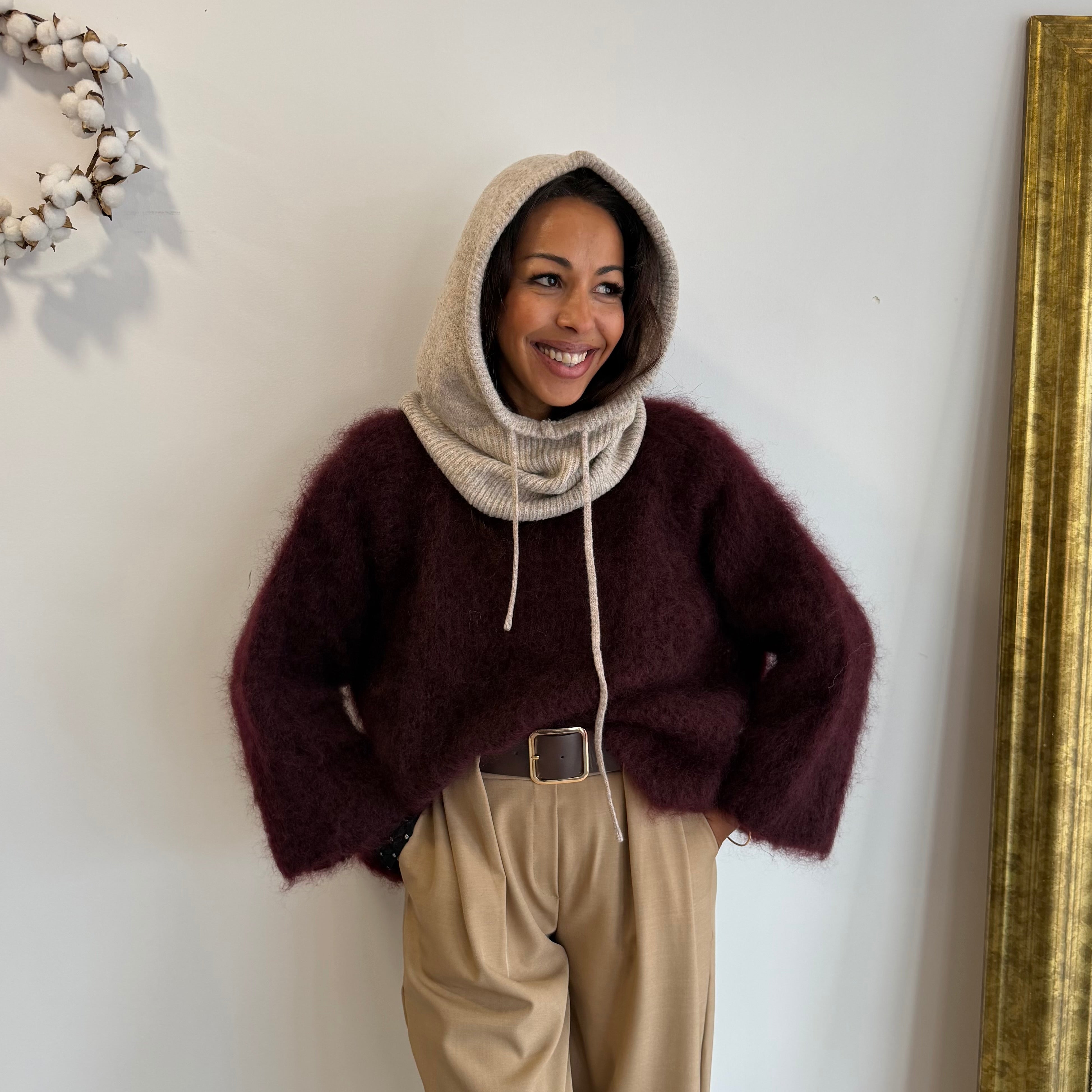 Cagoule ENVY beige en cashmere, col+capuche intégrée