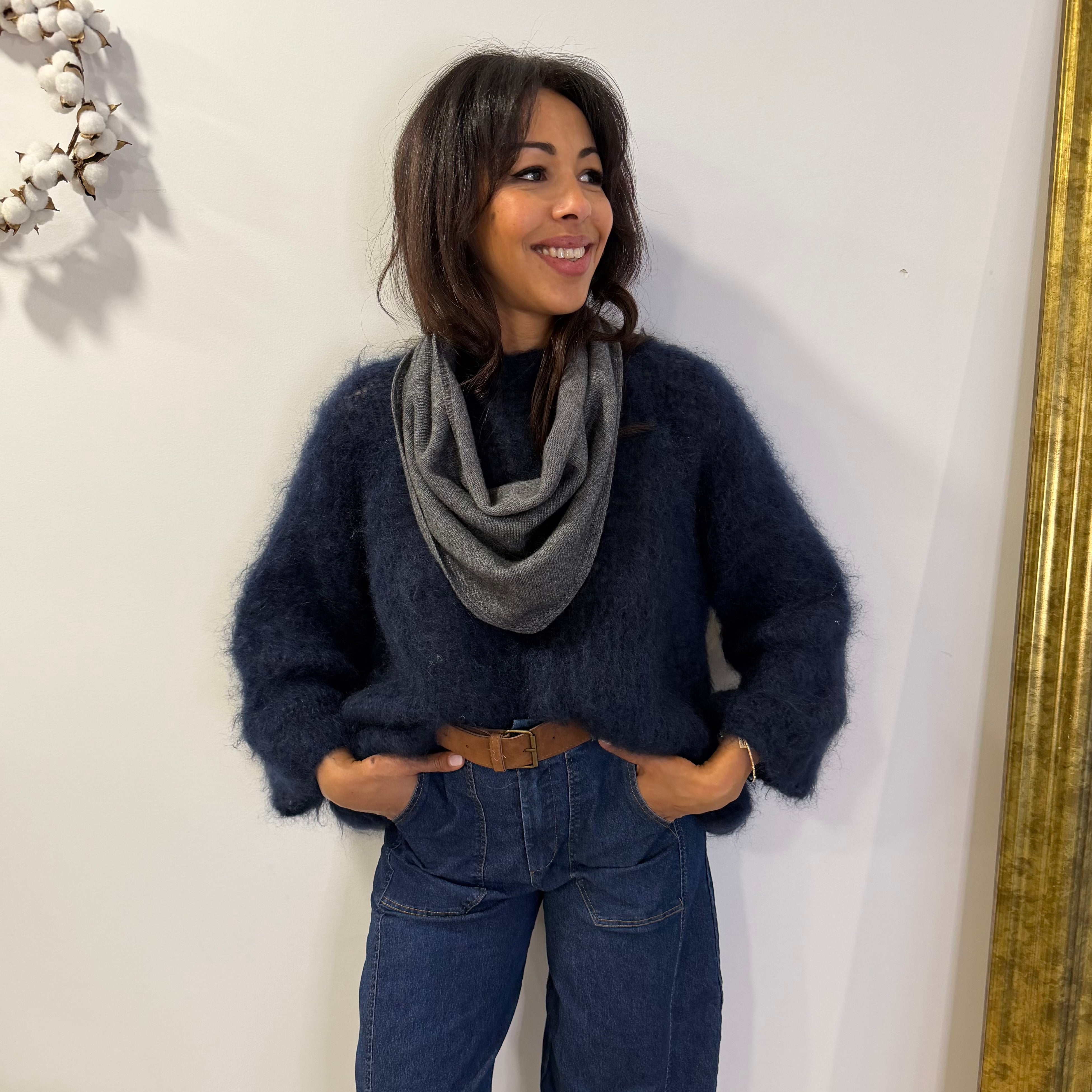 Col écharpe gris en cashmere laine