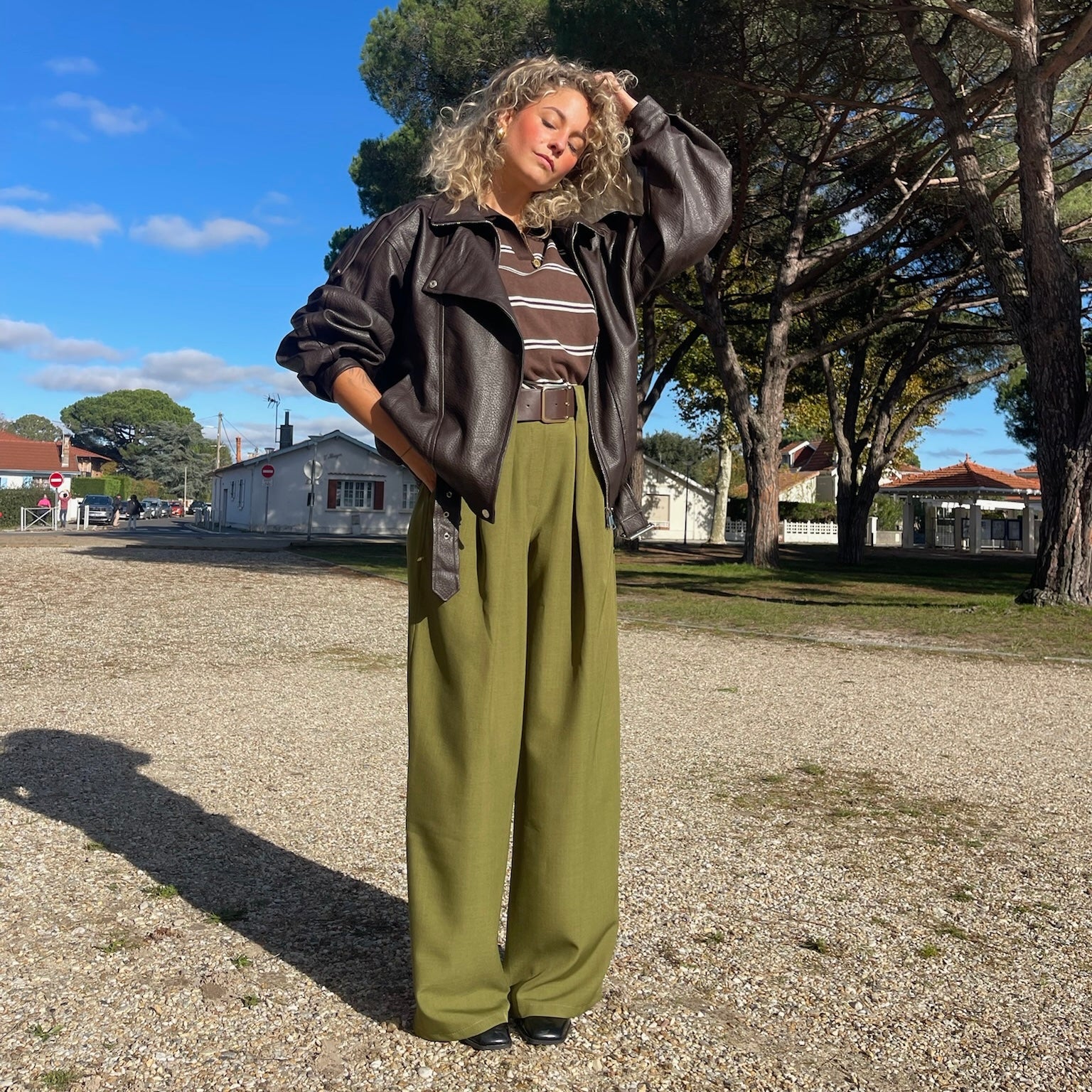 Pantalon tailleur SUSY coupe wide, Vert olive