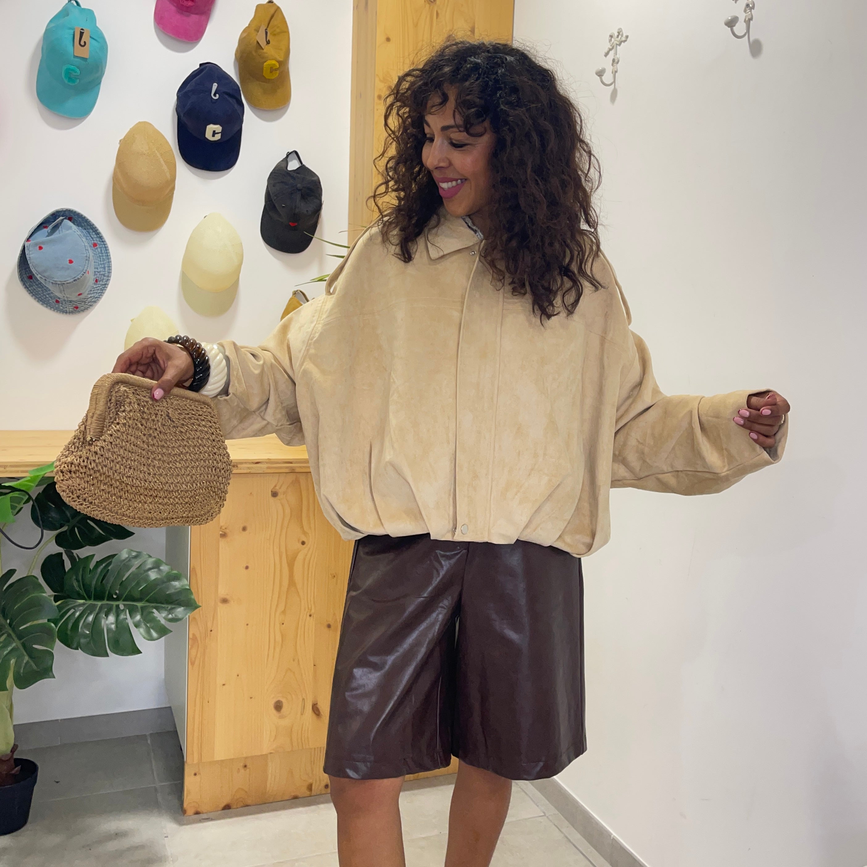 Bombers GAZIA oversize façon daim beige