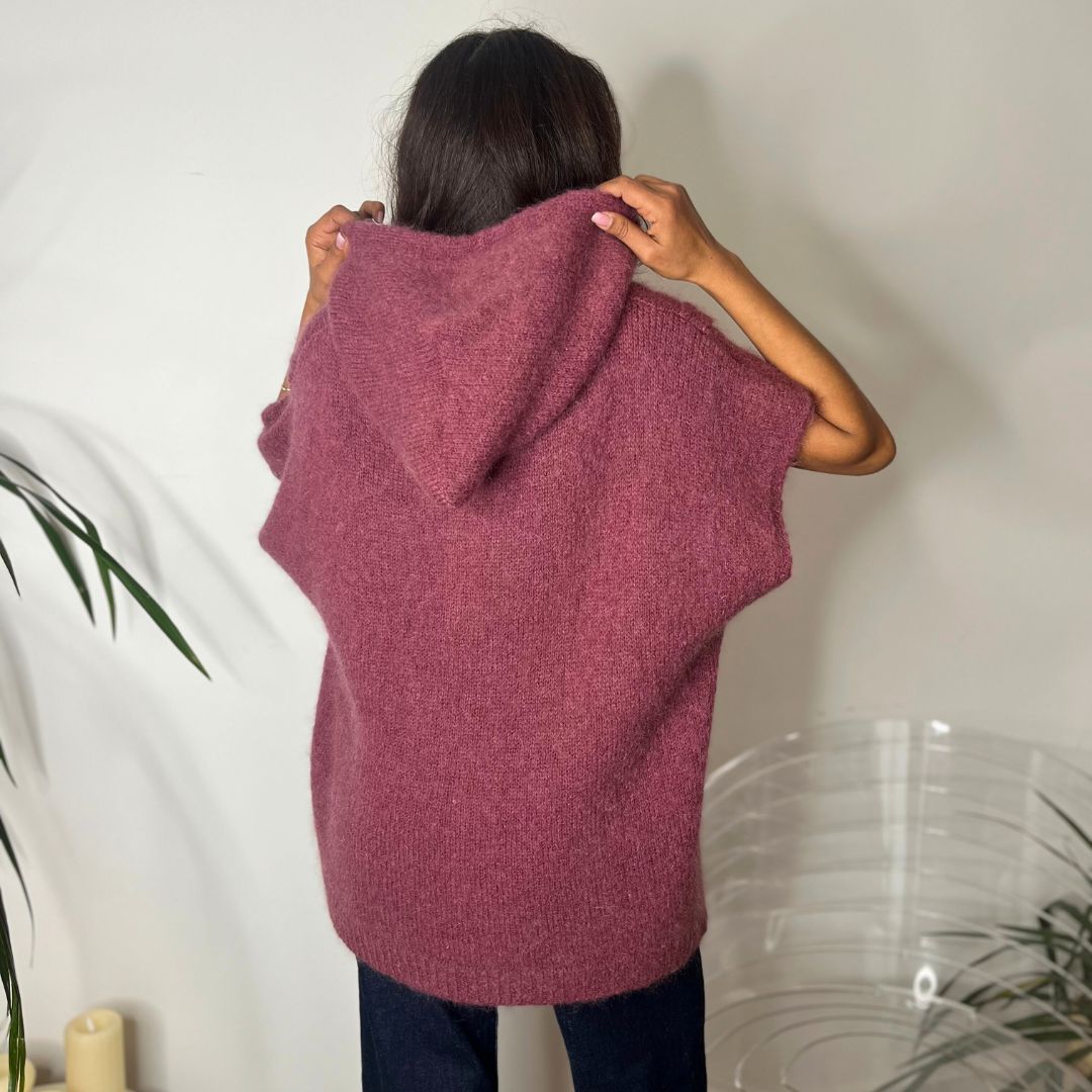 Pull à capuche en laine et mohair JULES à manches courtes et à la coupe ultra oversize